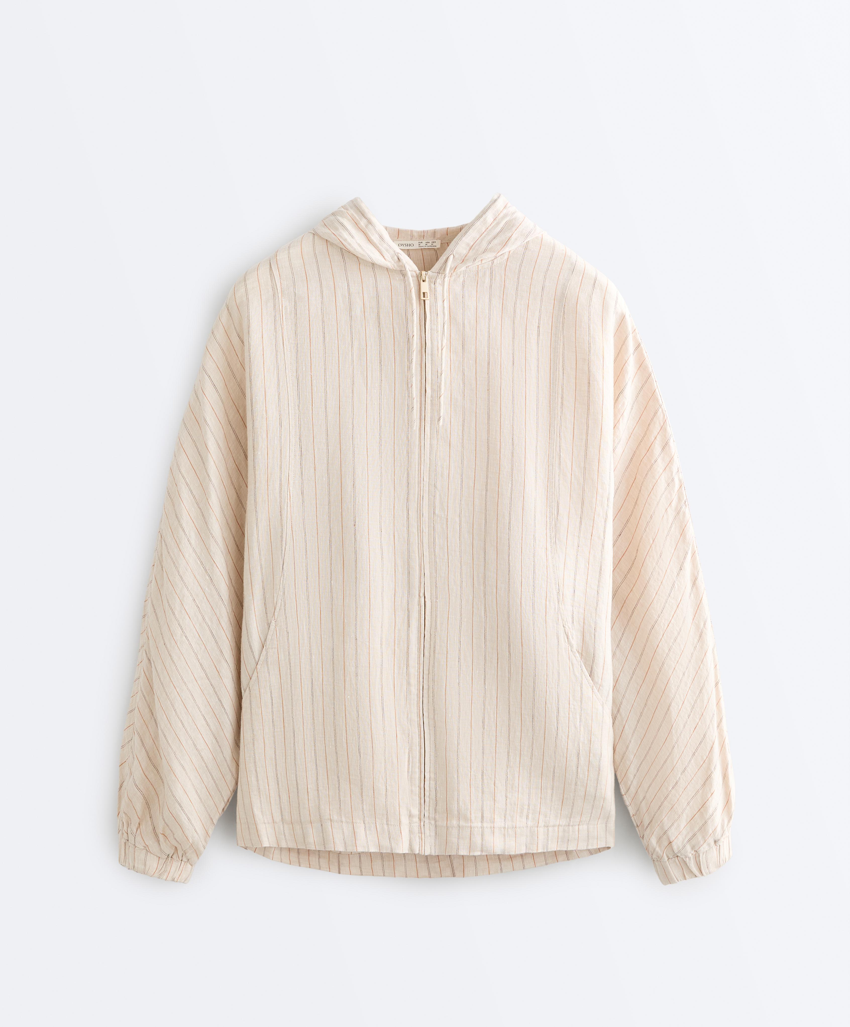 100% linen hooded jacket — SAND MELANGE