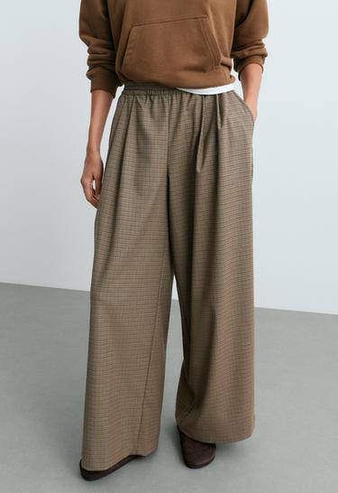 Wide-leg houndstooth trousers — BROWN MELANGE 2