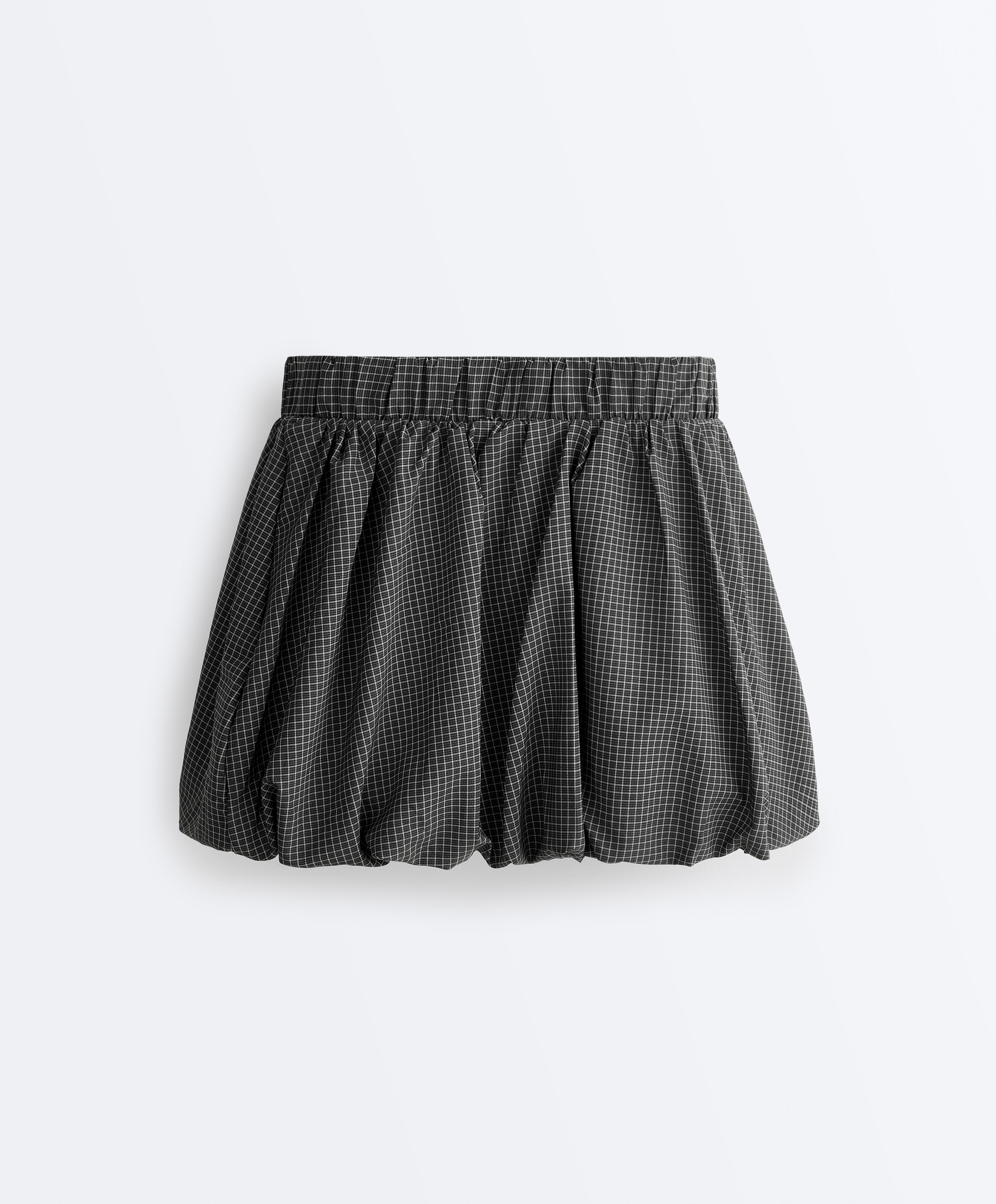 High rise Compressive check balloon mini skirt — BLACK