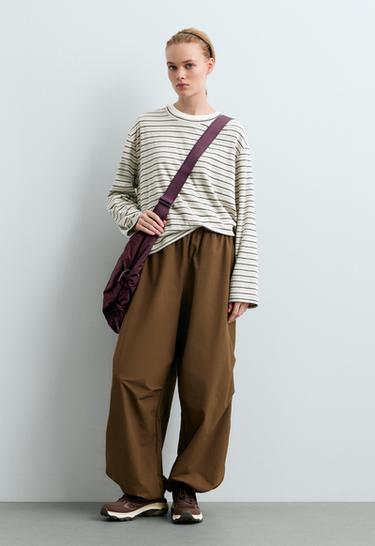 Relaxed long-sleeved cotton-blend striped t-shirt — PALE GREY 1