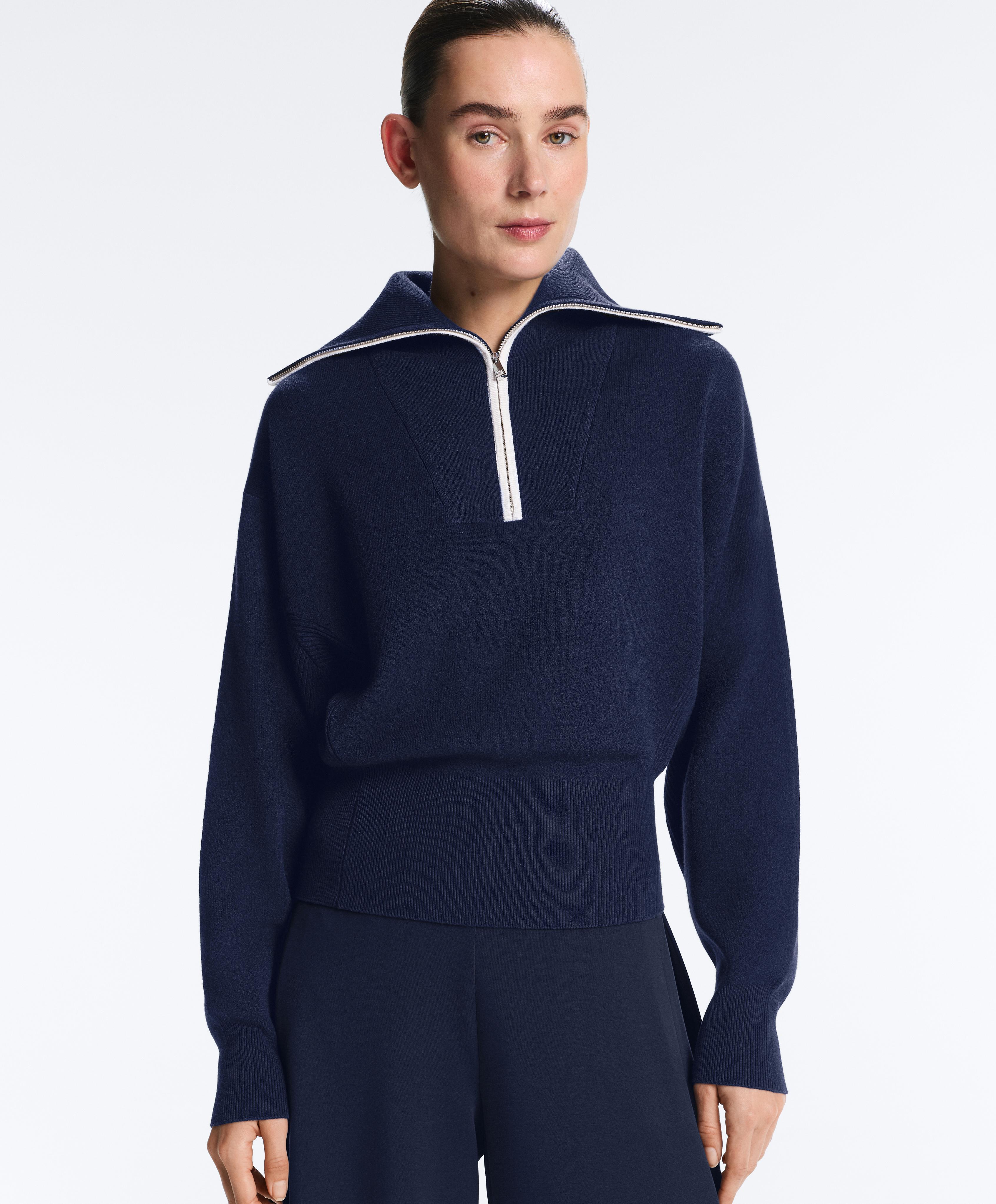 Half-zip high-neck jumper — NAVY BLUE