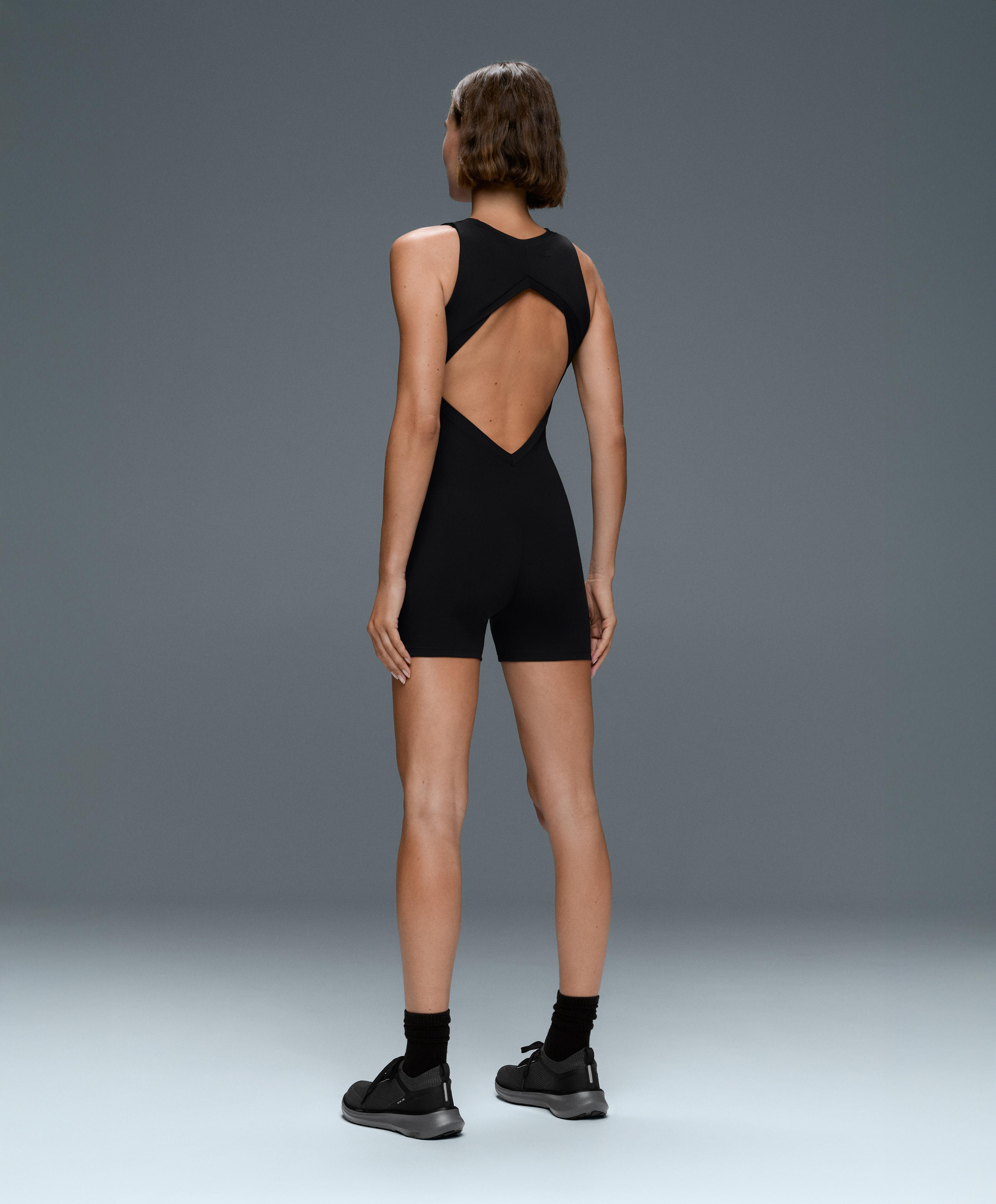 Open-back Comfortlux short jumpsuit — BLACK