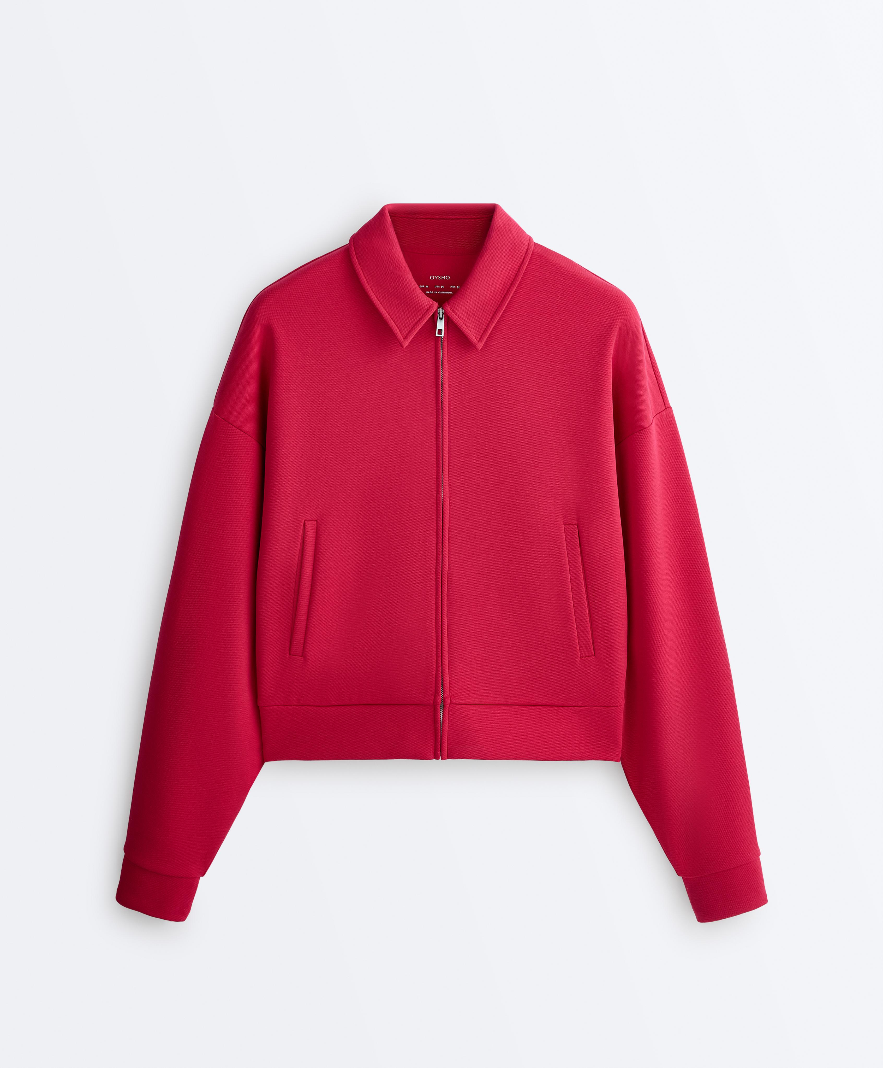 Polo collar piqué jacket with cotton — RED