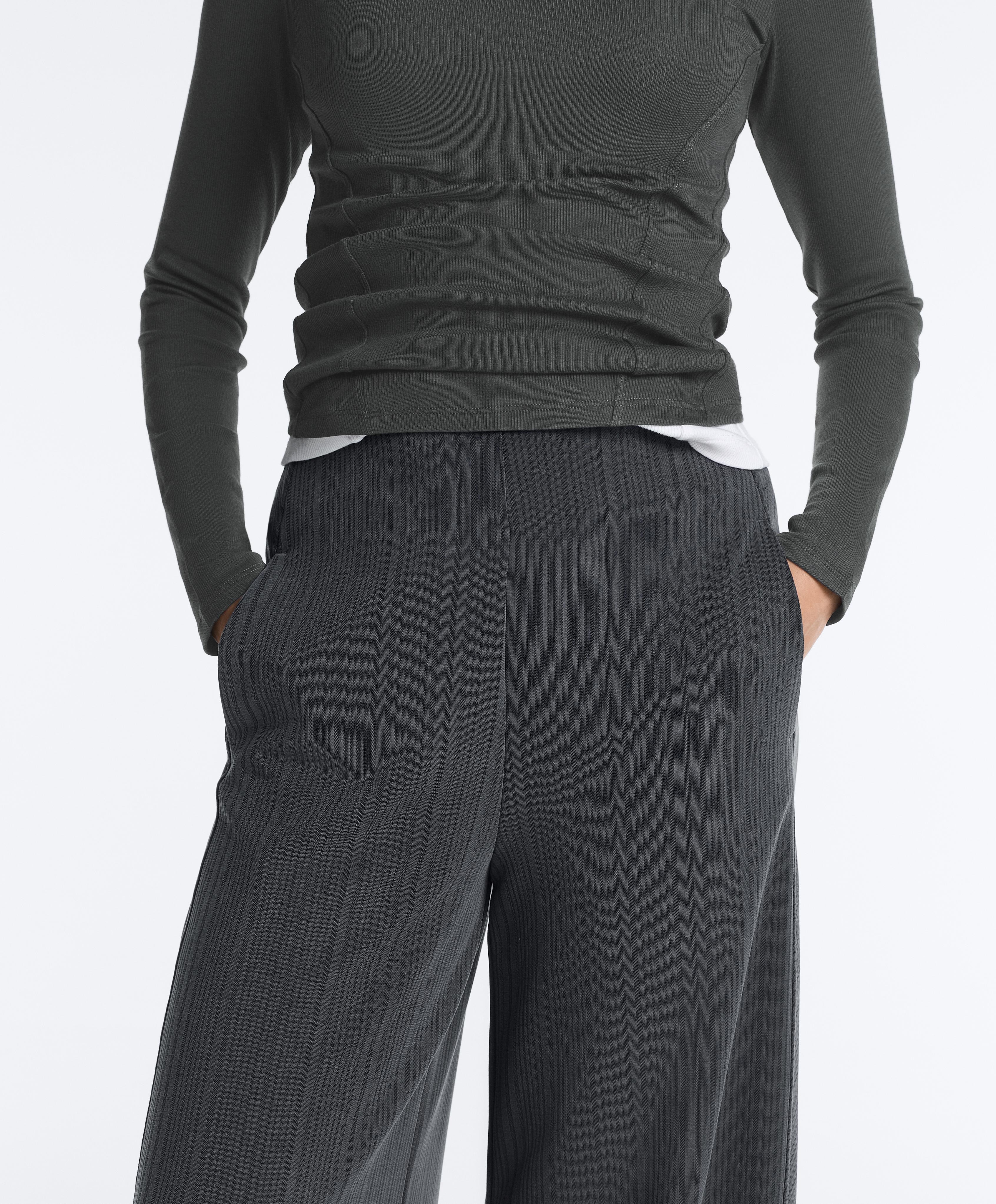 Asymmetric stripe trousers with modal — ASPHALT