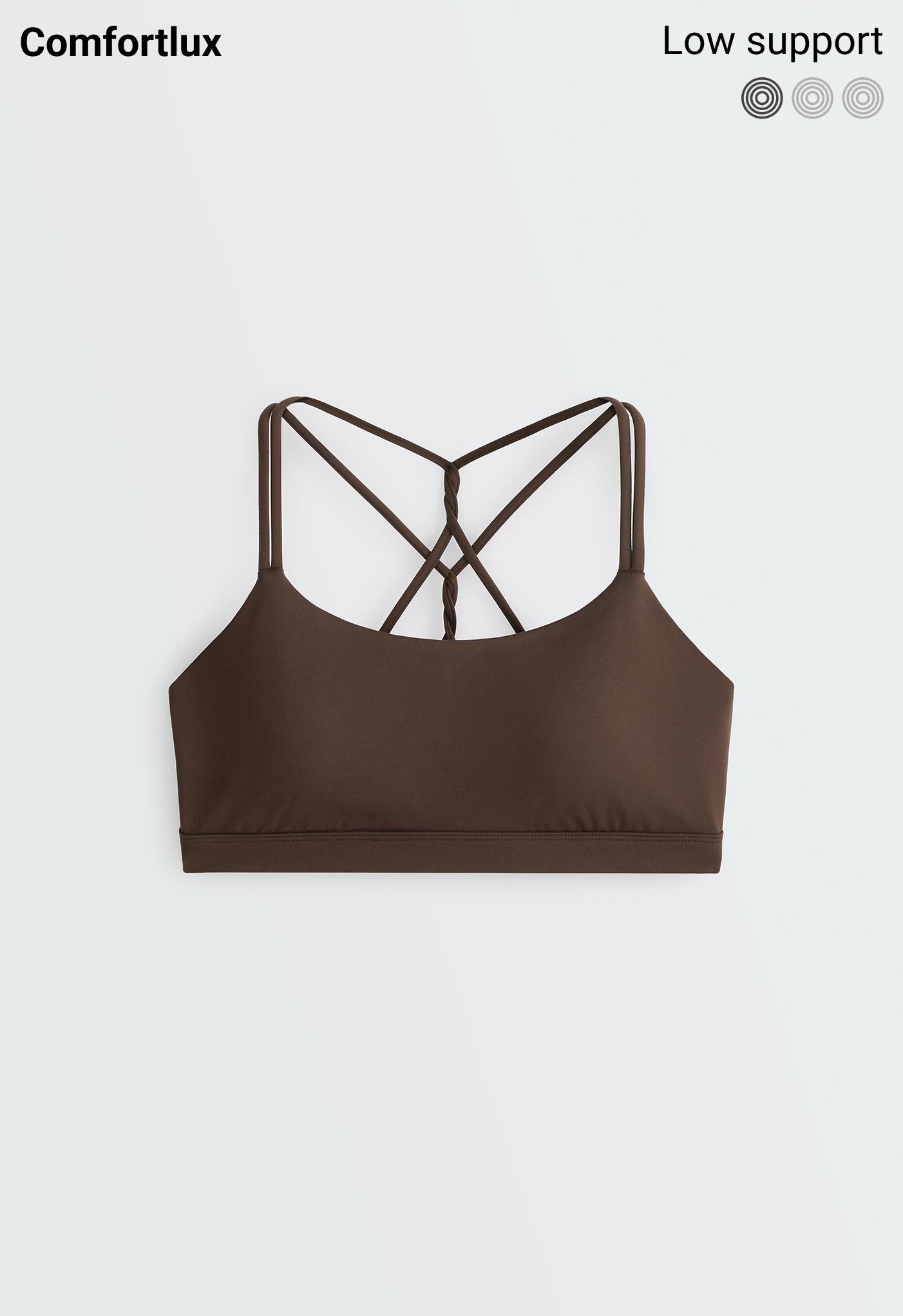 Comfortlux low-support crossover strap sports bra — DARK BROWN