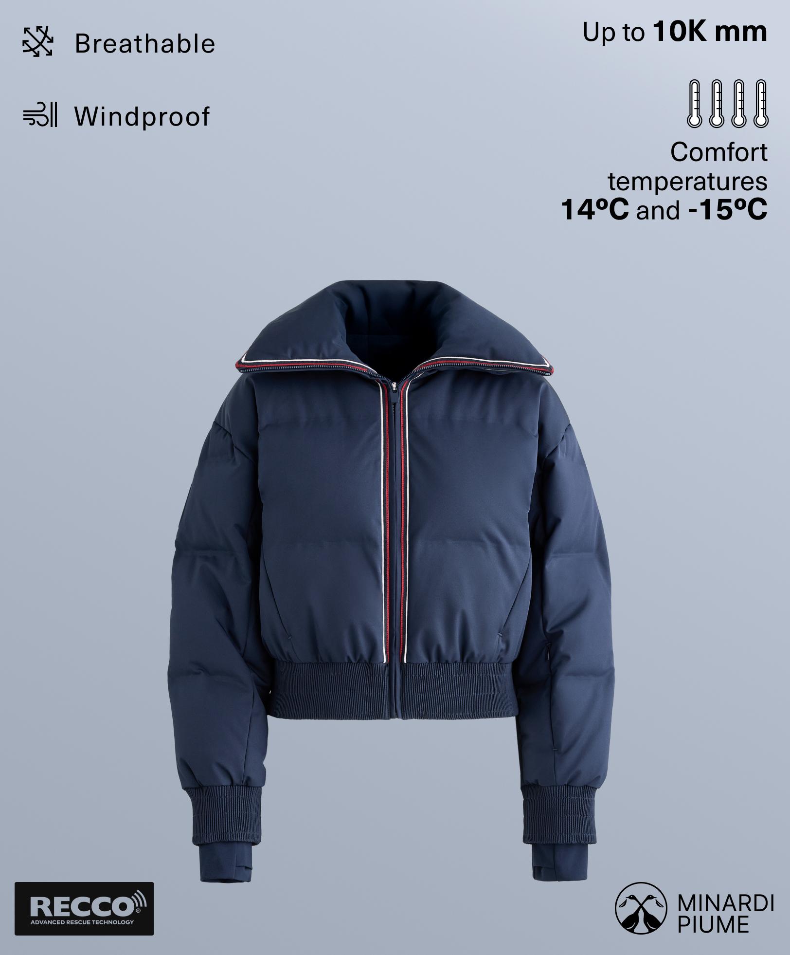 MINARDI PIUME SKI water-resistant retro jacket, 80% down and 20% feather — NAVY BLUE