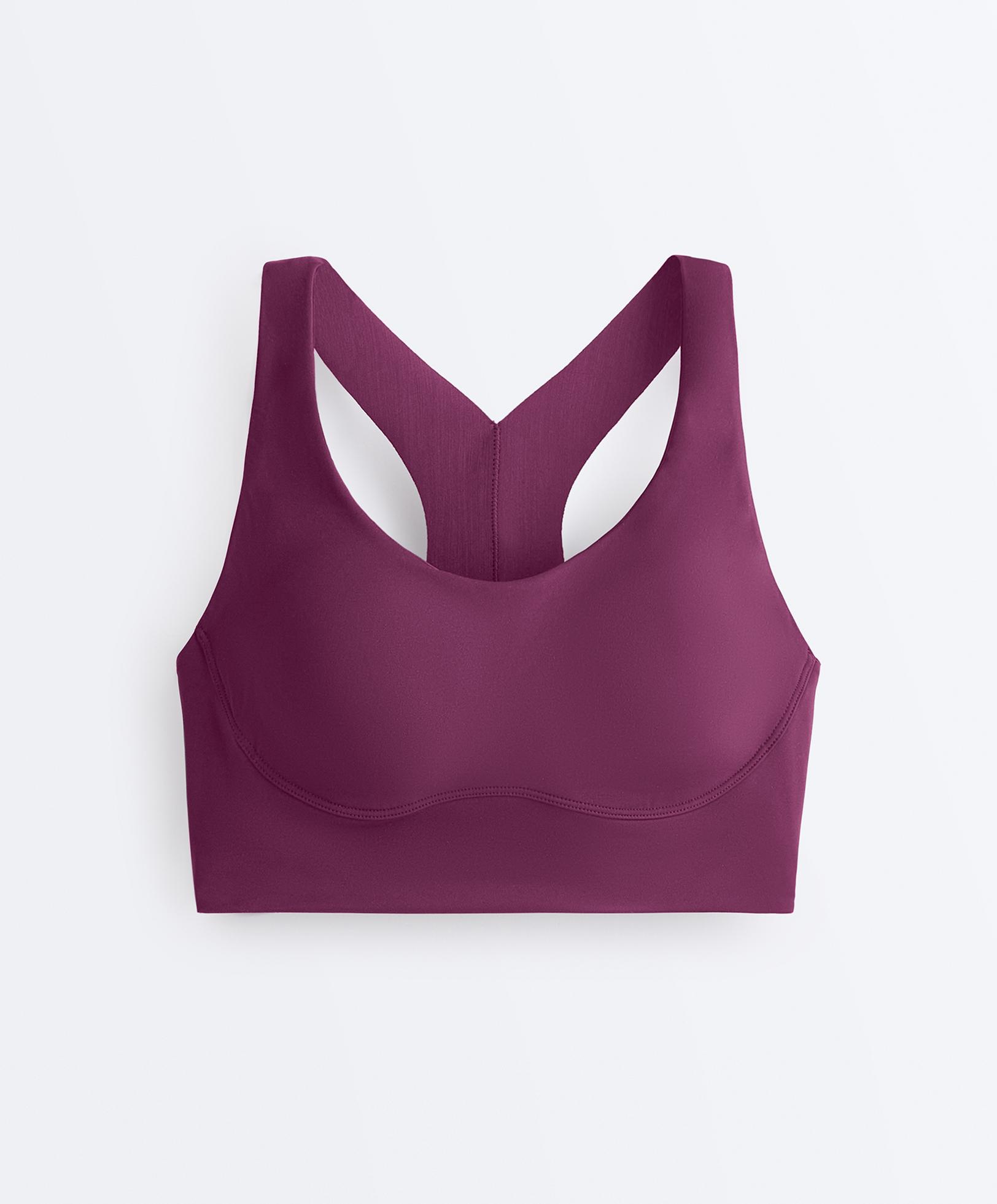Medium-support compressive bra with cups — DARK PLUM (alternate view)