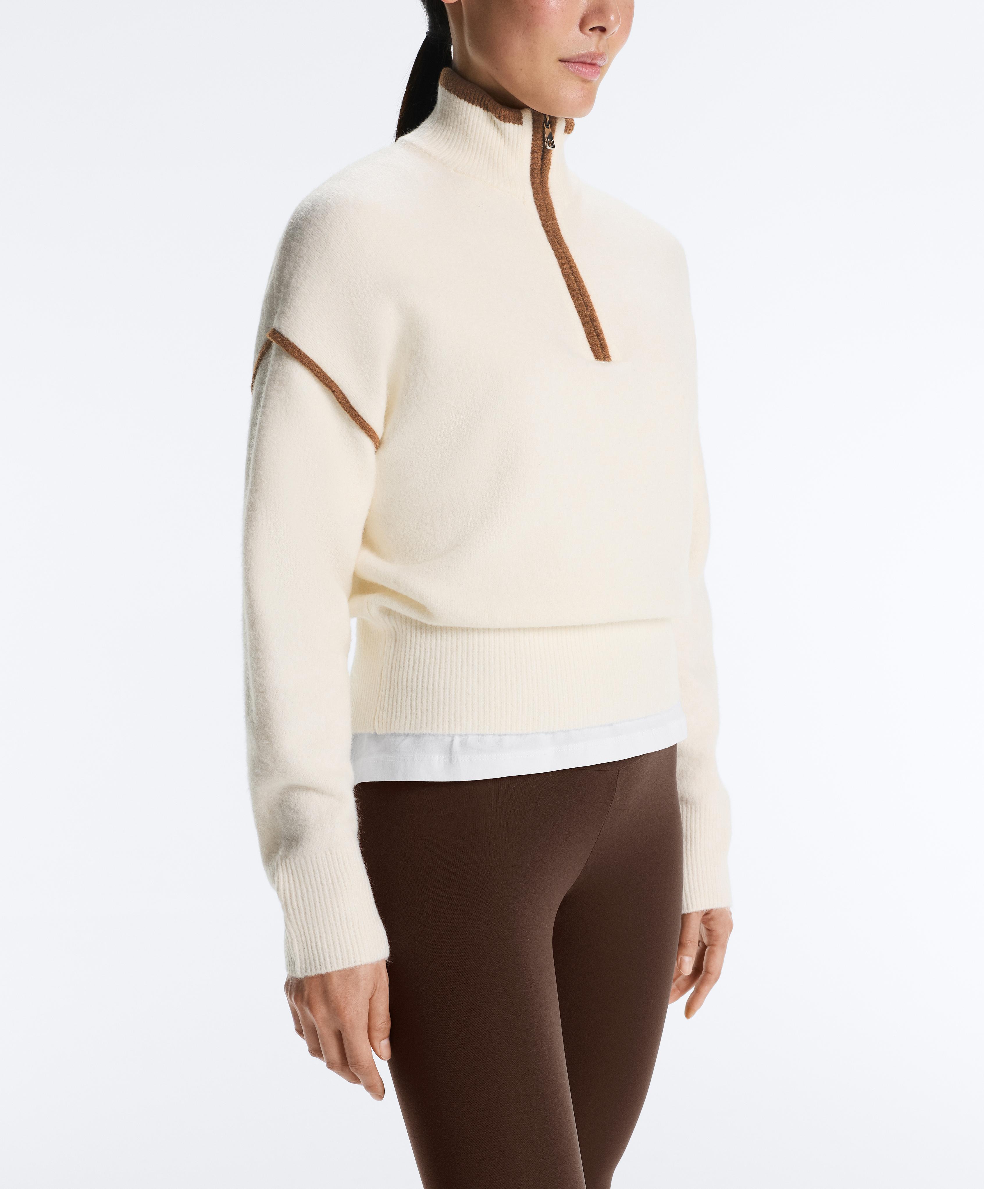 Raised neck jumper with contrast details — PALE ECRU