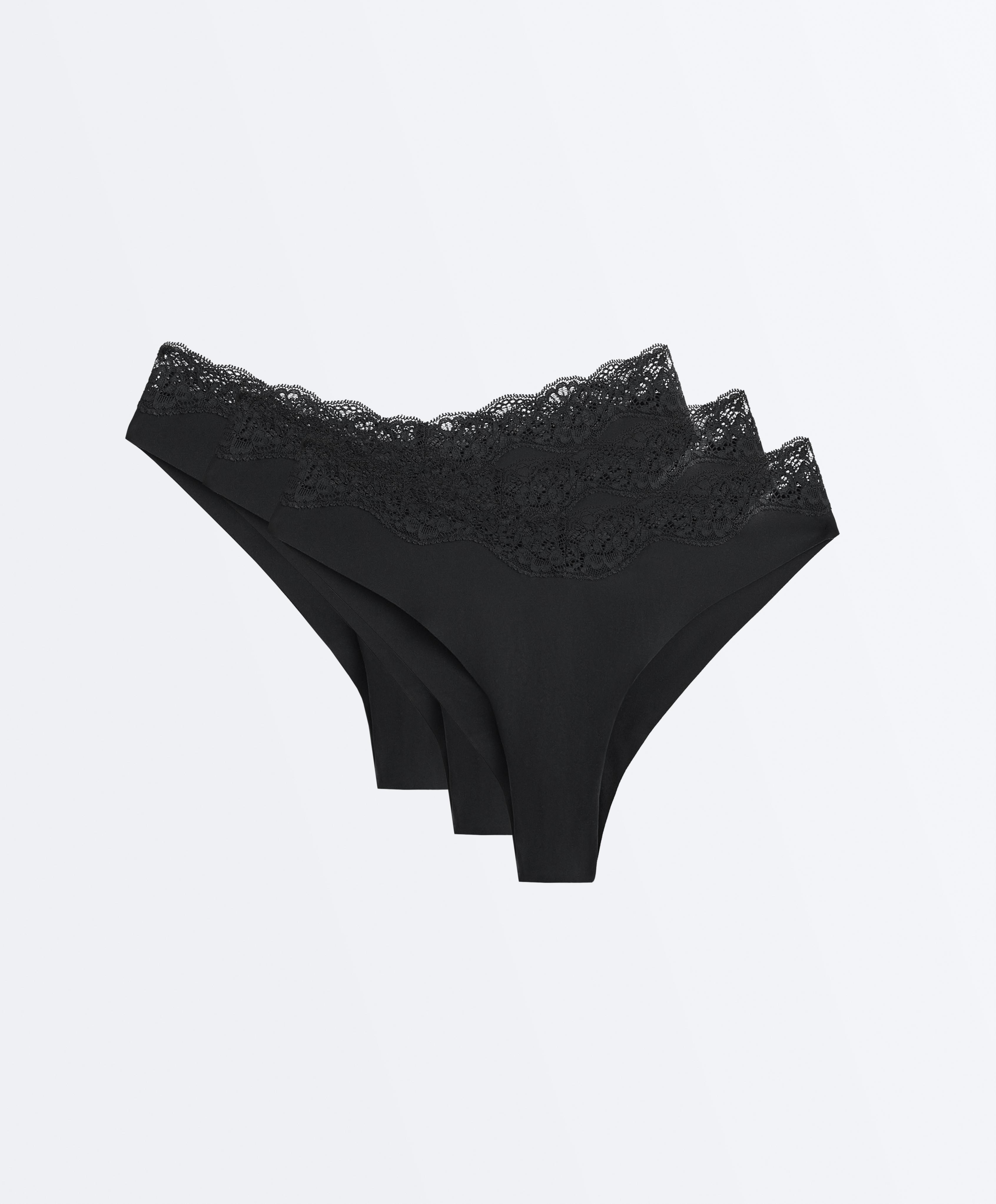 3 slip brasiliana in misto poliammide laser cut con pizzo e taglio a V