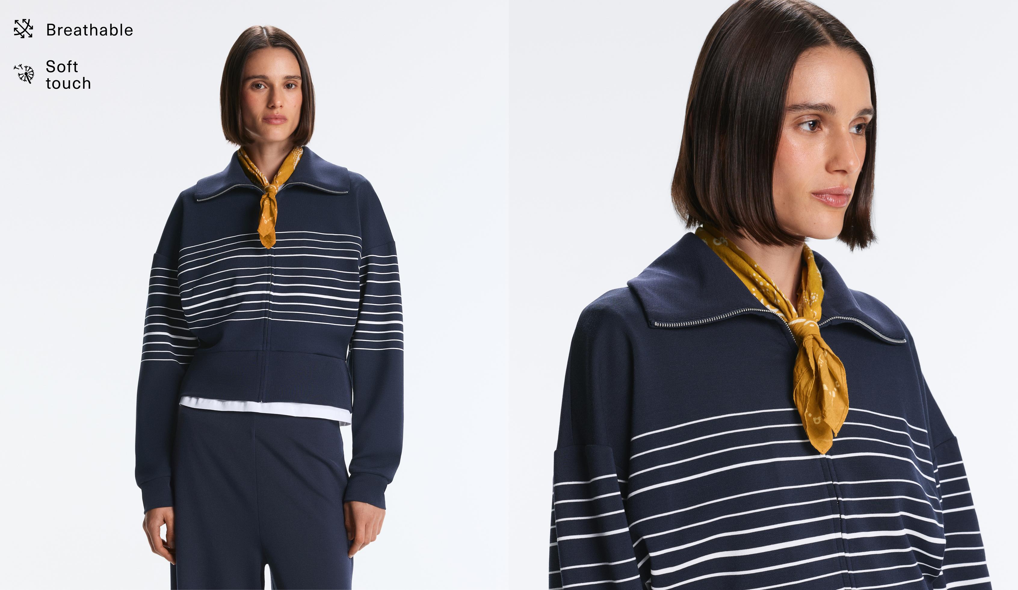 Chaqueta rayas marinero con modal tacto suave.