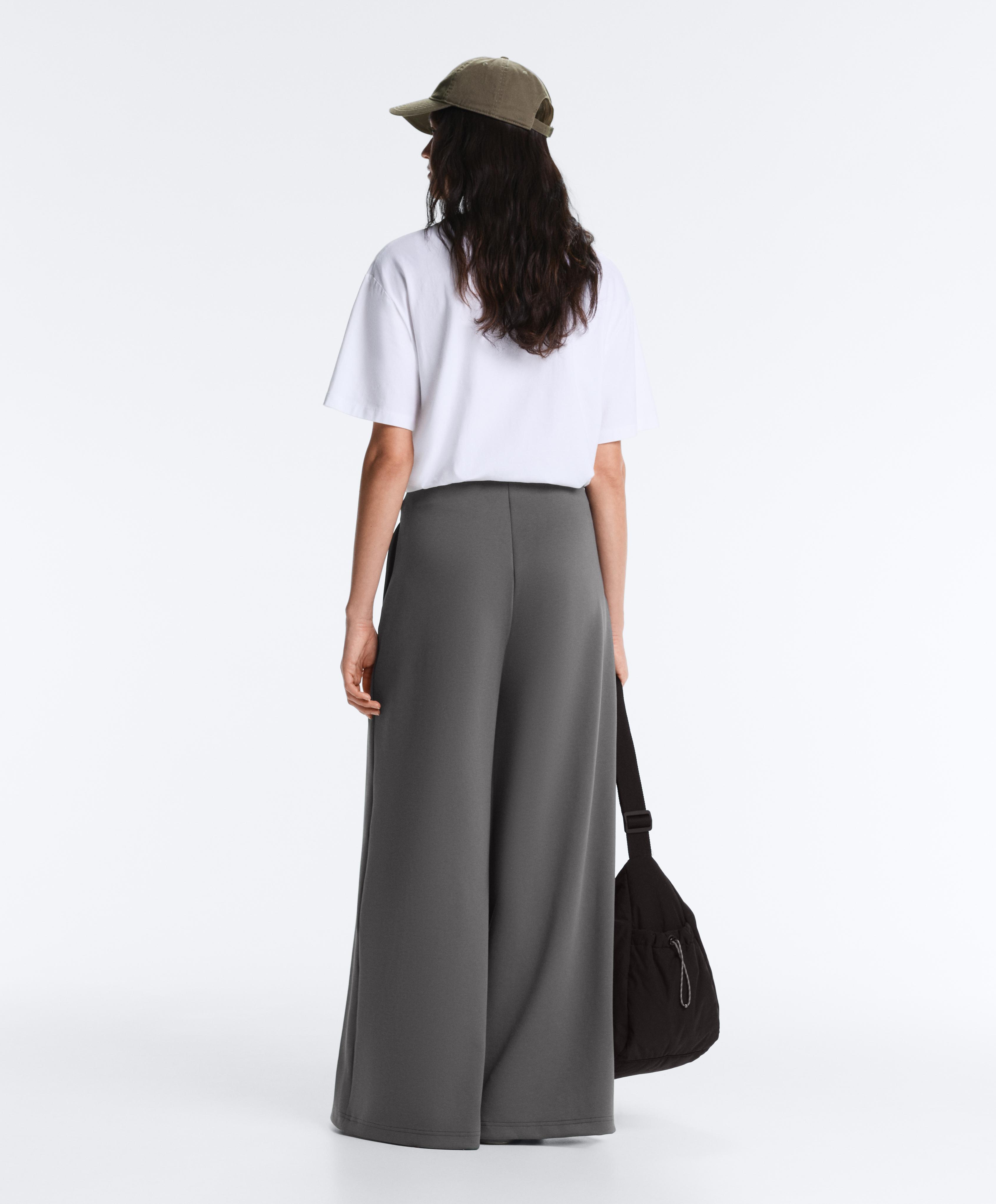 High rise wide-leg piqué cotton trousers — ASPHALT GREY