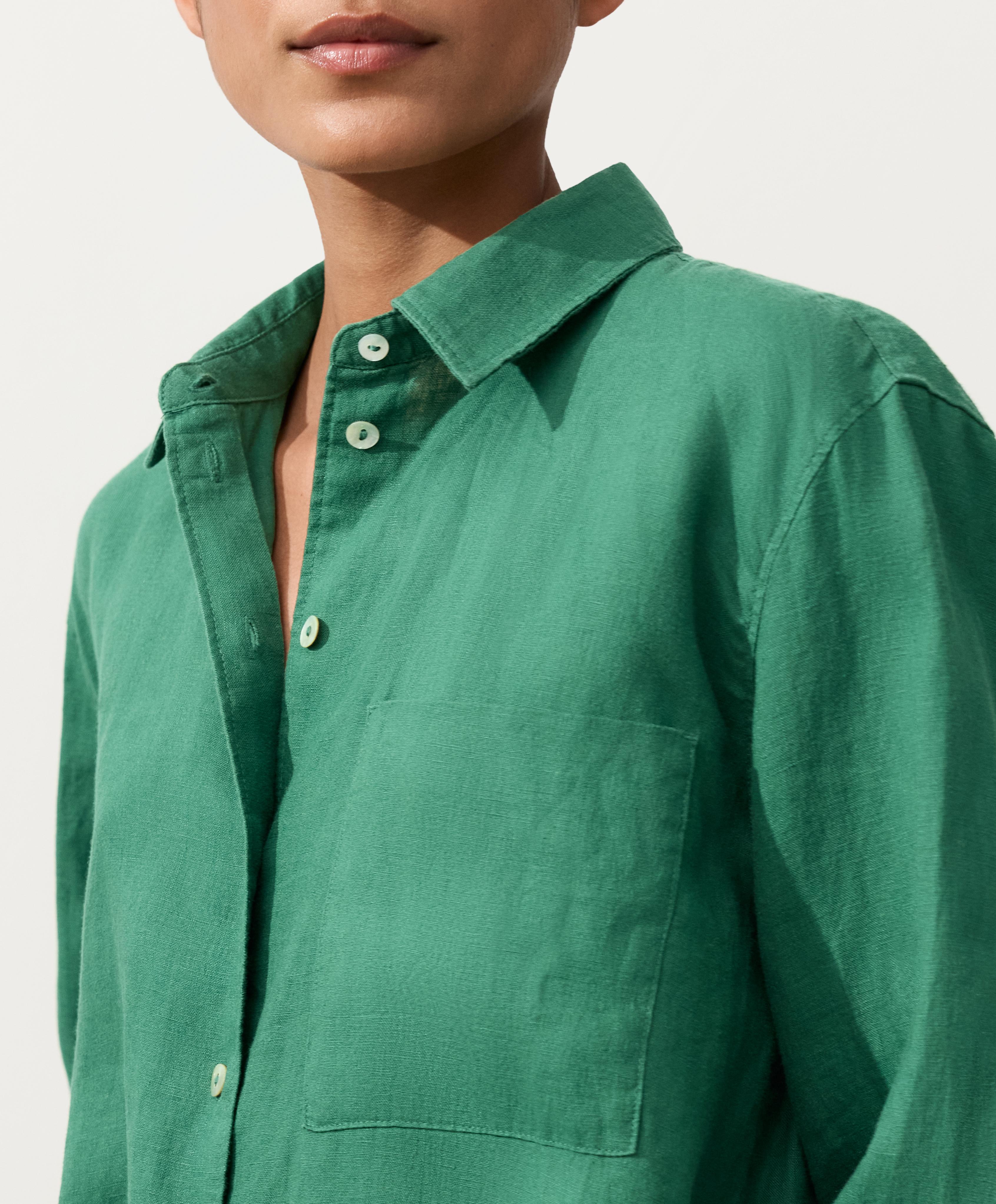100% linen relaxed shirt — EMERALD GREEN