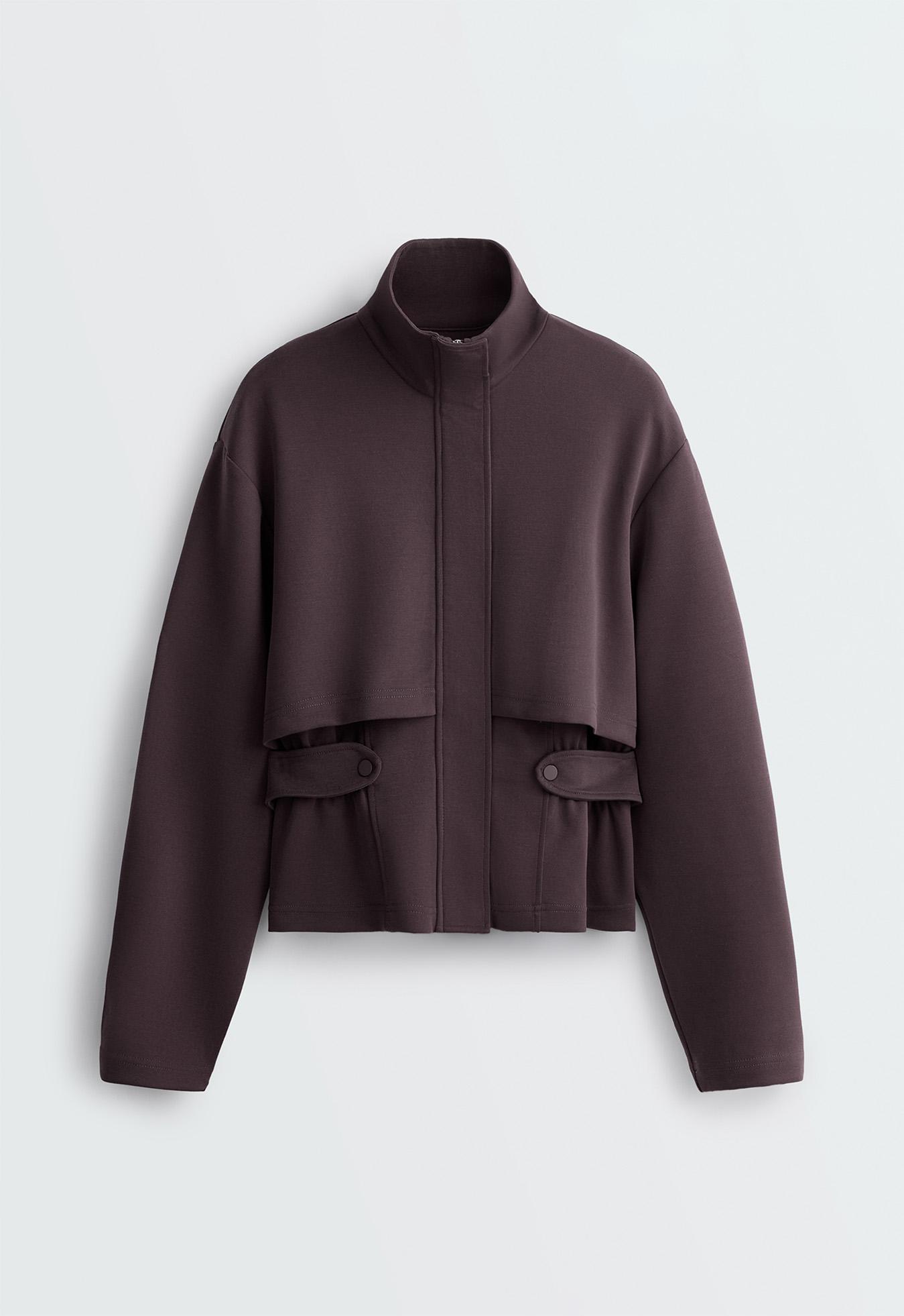 Short piqué jacket with belt — Purplish brown