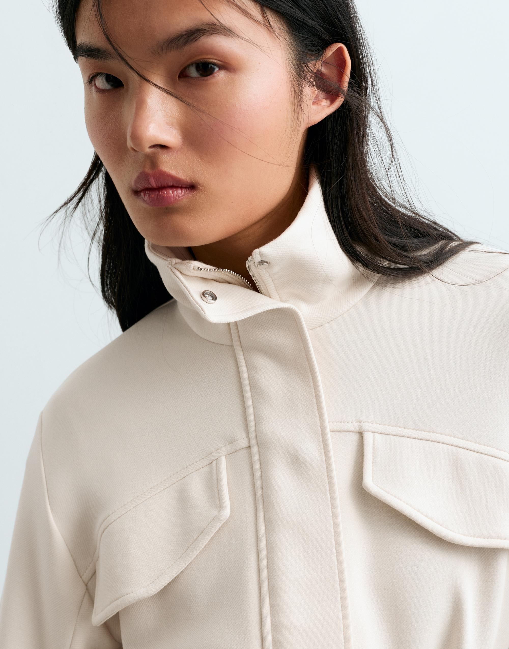 Belted jacket with pockets — PALE ECRU
