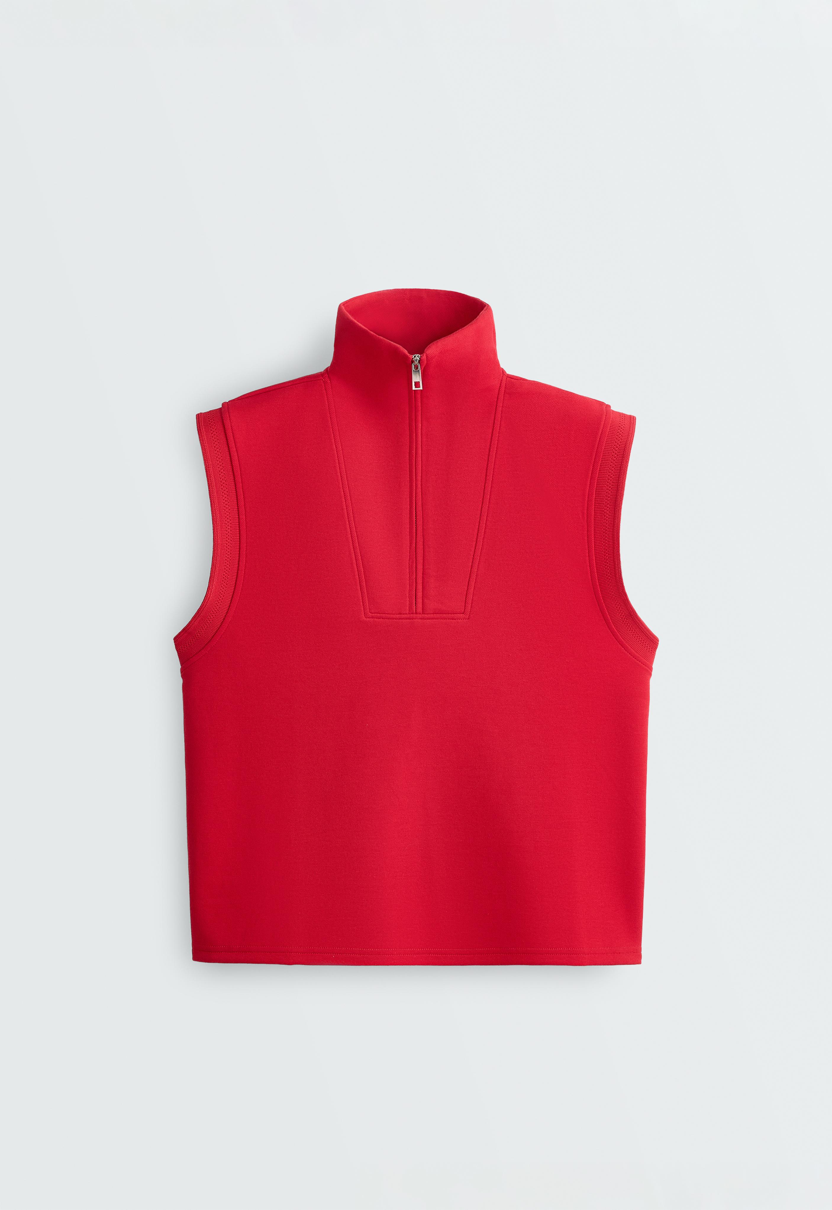 Cotton piqué sleeveless vest — BRIGHT RED