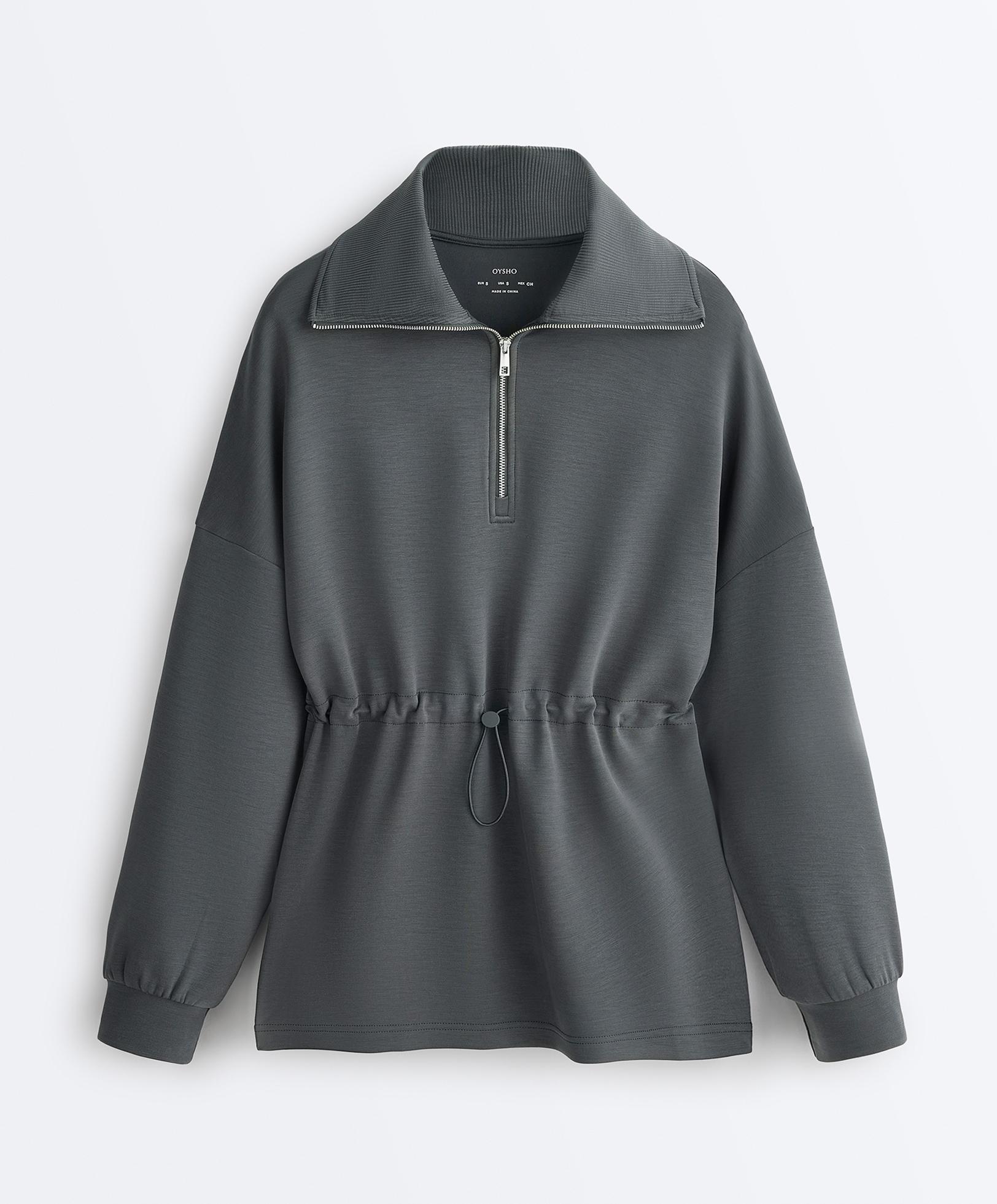 Half-zip sweatshirt with soft-touch modal — ASPHALT