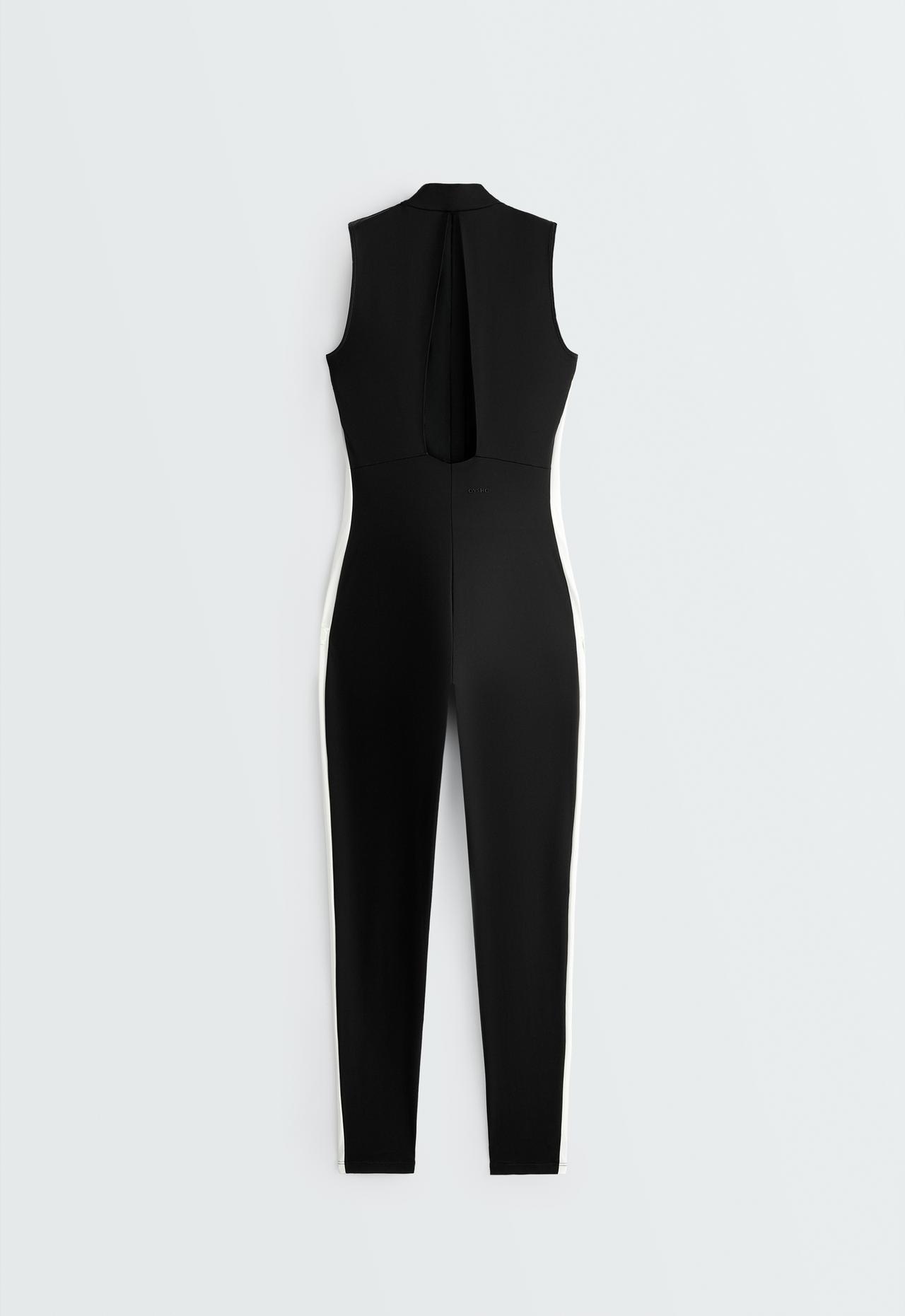 Long Compressive colour-block jumpsuit — BLACK