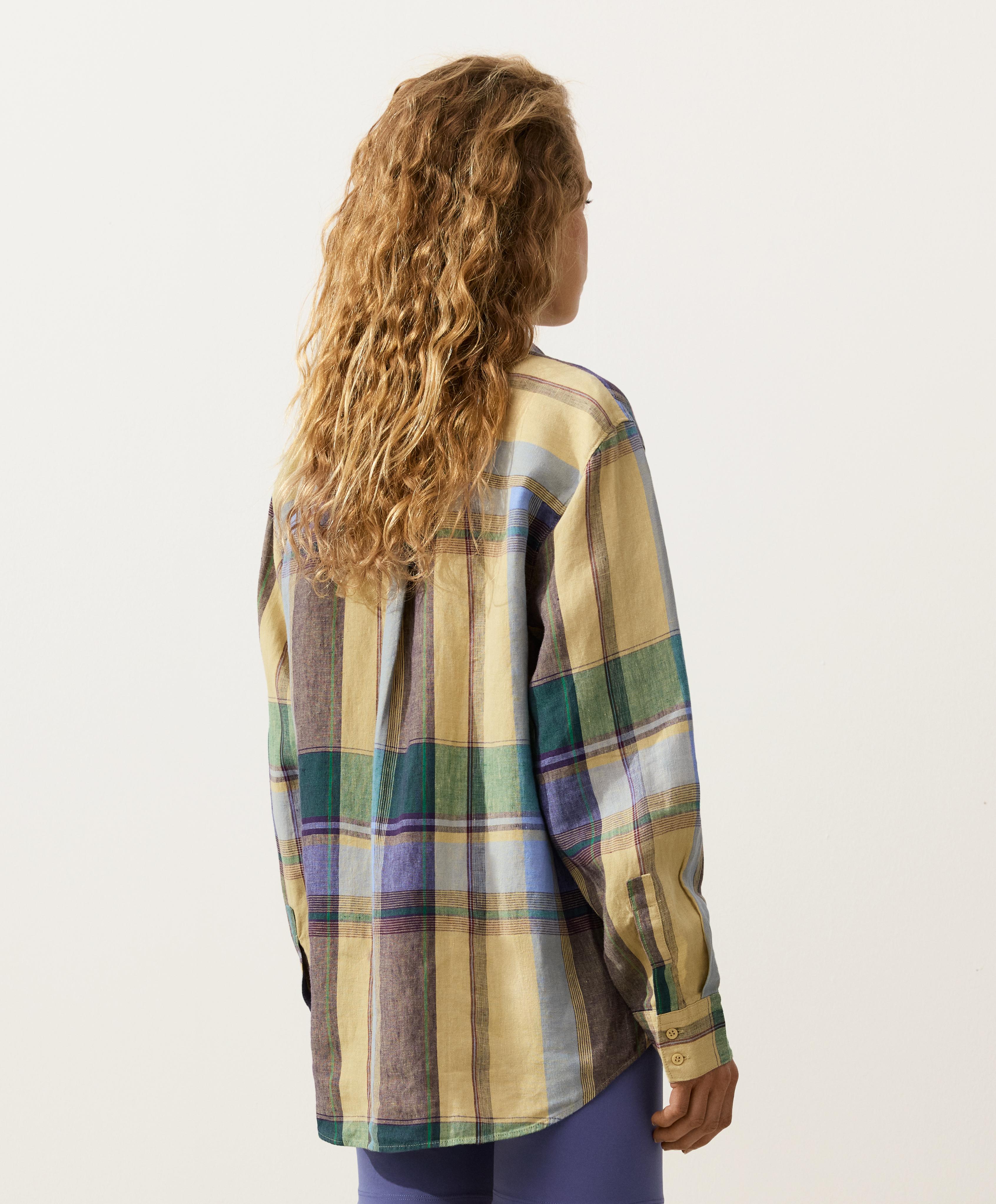 100% linen regular check shirt — MID-YELLOW