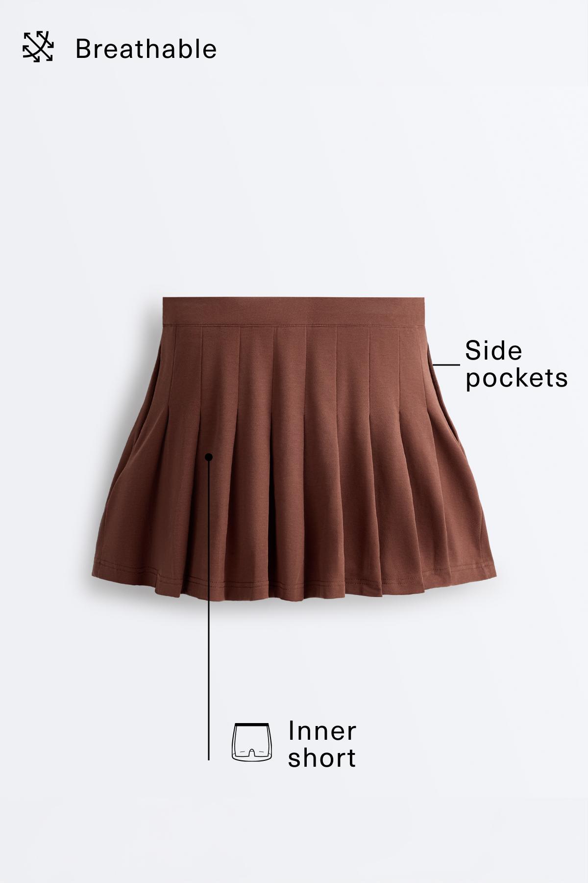 Cotton piqué pleated mini skirt — TERRACOTTA