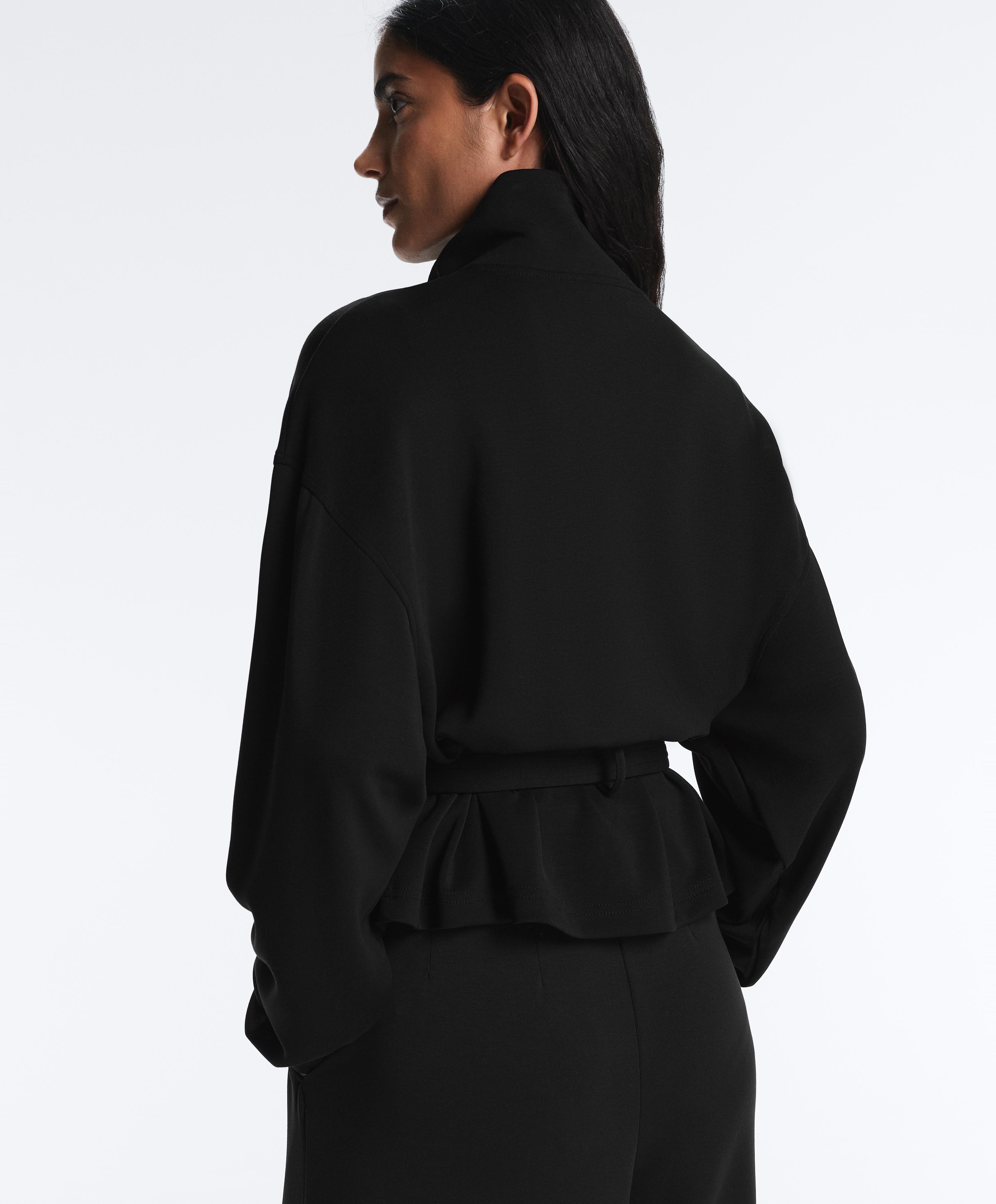 Soft-touch belted jacket with modal — BLACK
