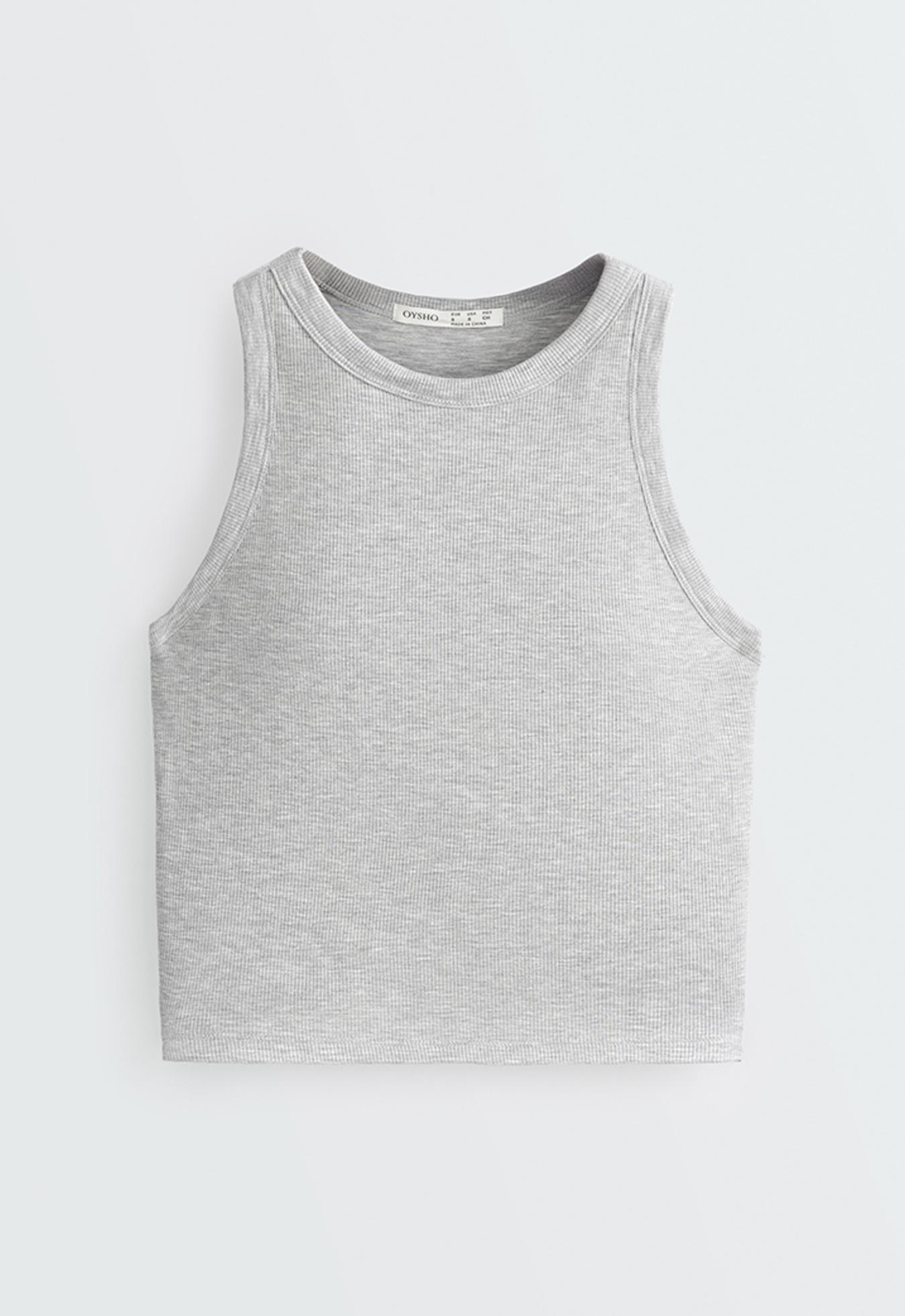 Rib modal blend long tank top — GREY MELANGE