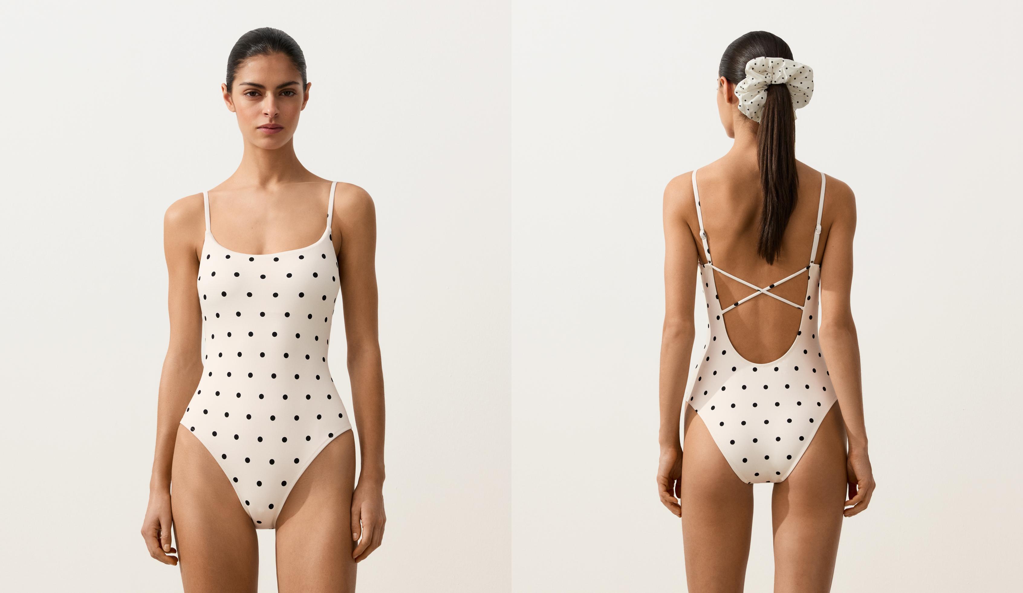 Piqué polka dot triangle swimsuit Piqué polka dot triangle swimsuit