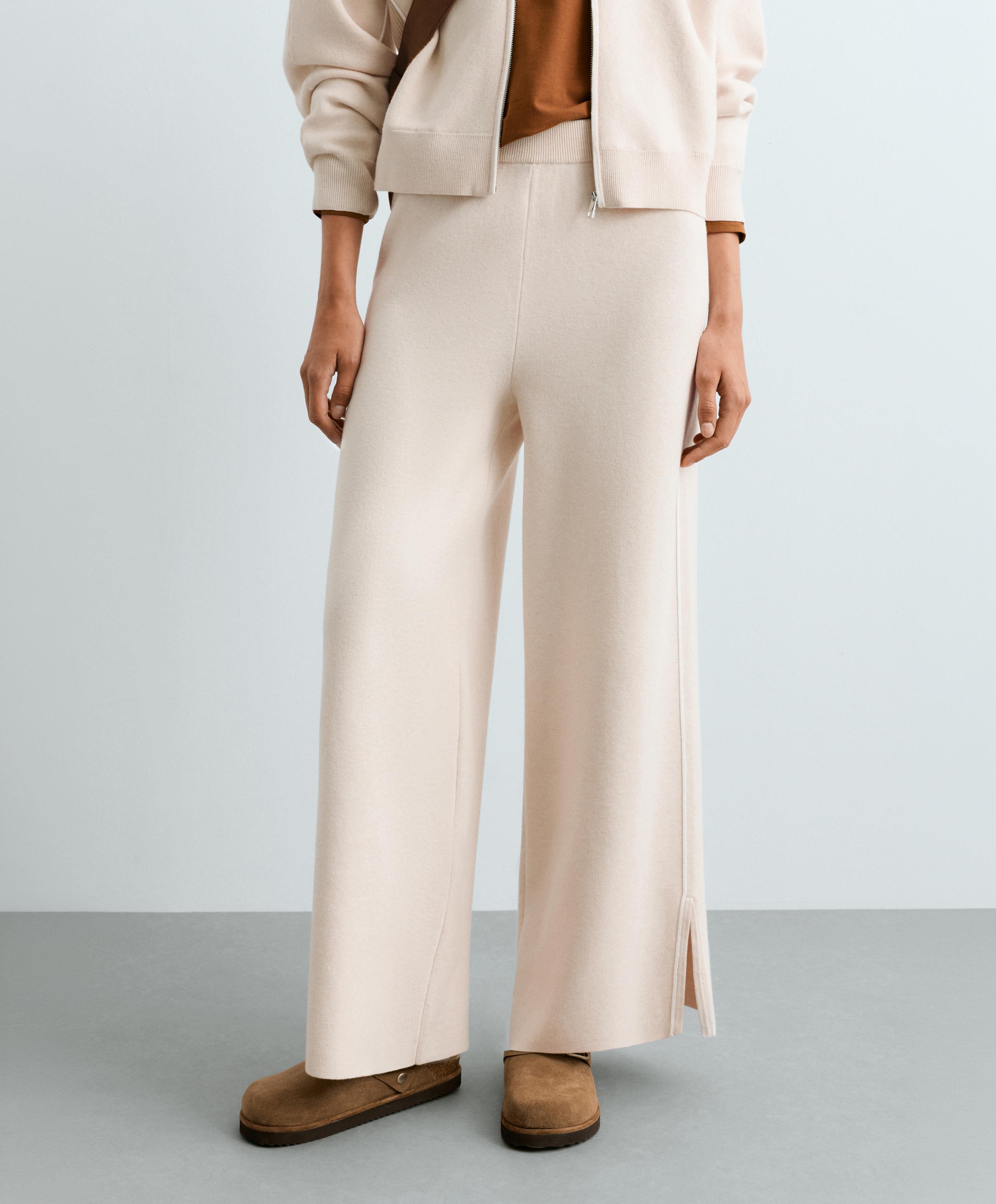 Wide-leg contrast piping trousers — ECRU