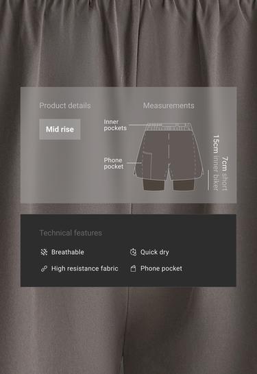 Technical mid rise 2-in-1 shorts — CHARCOAL GREY 2