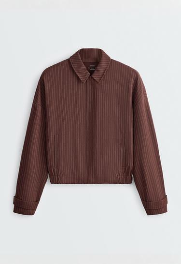 Pinstripe piqué polo neck jacket with cotton — CHOCOLATE 7