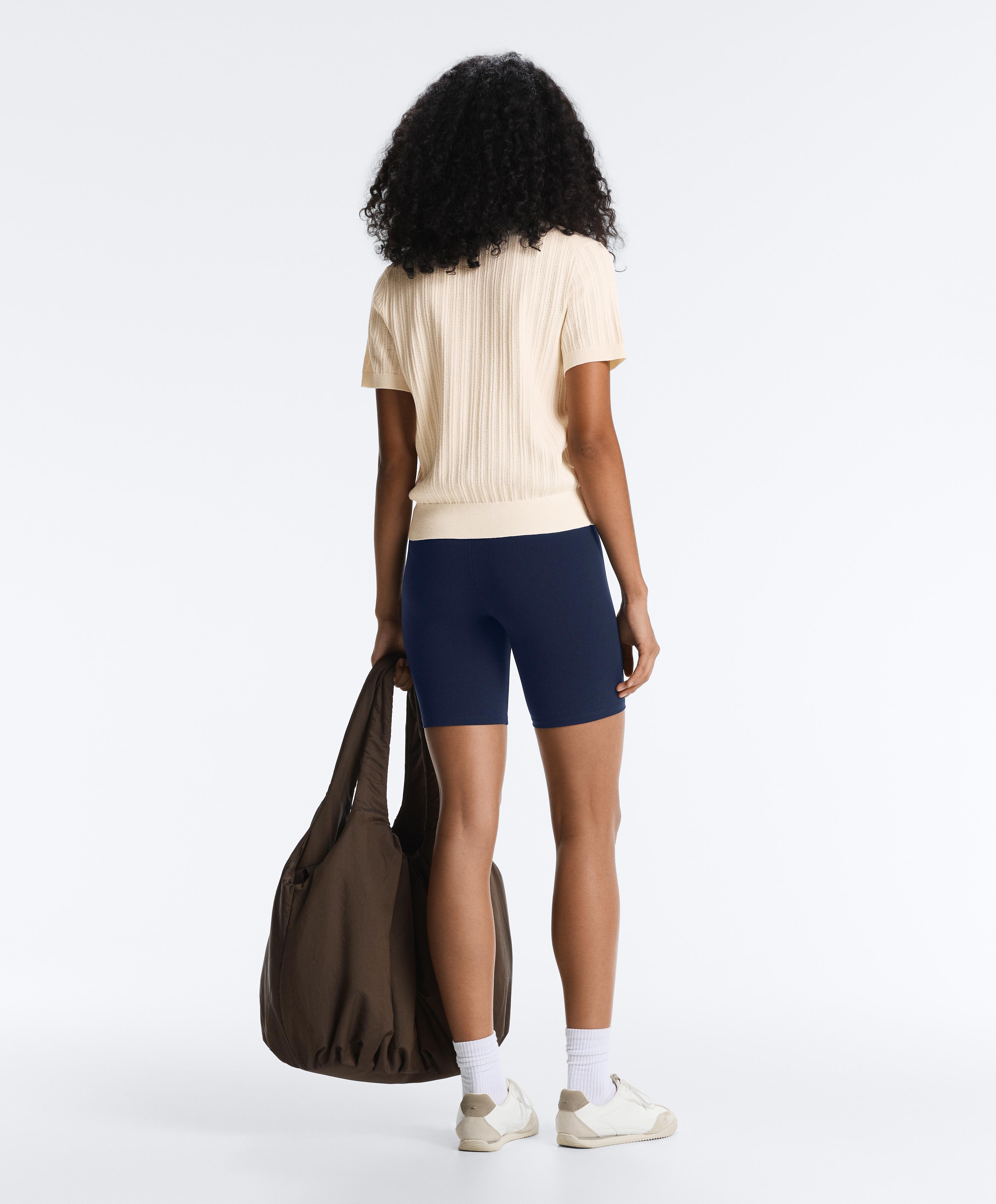 Short sleeve open knit polo shirt — ECRU