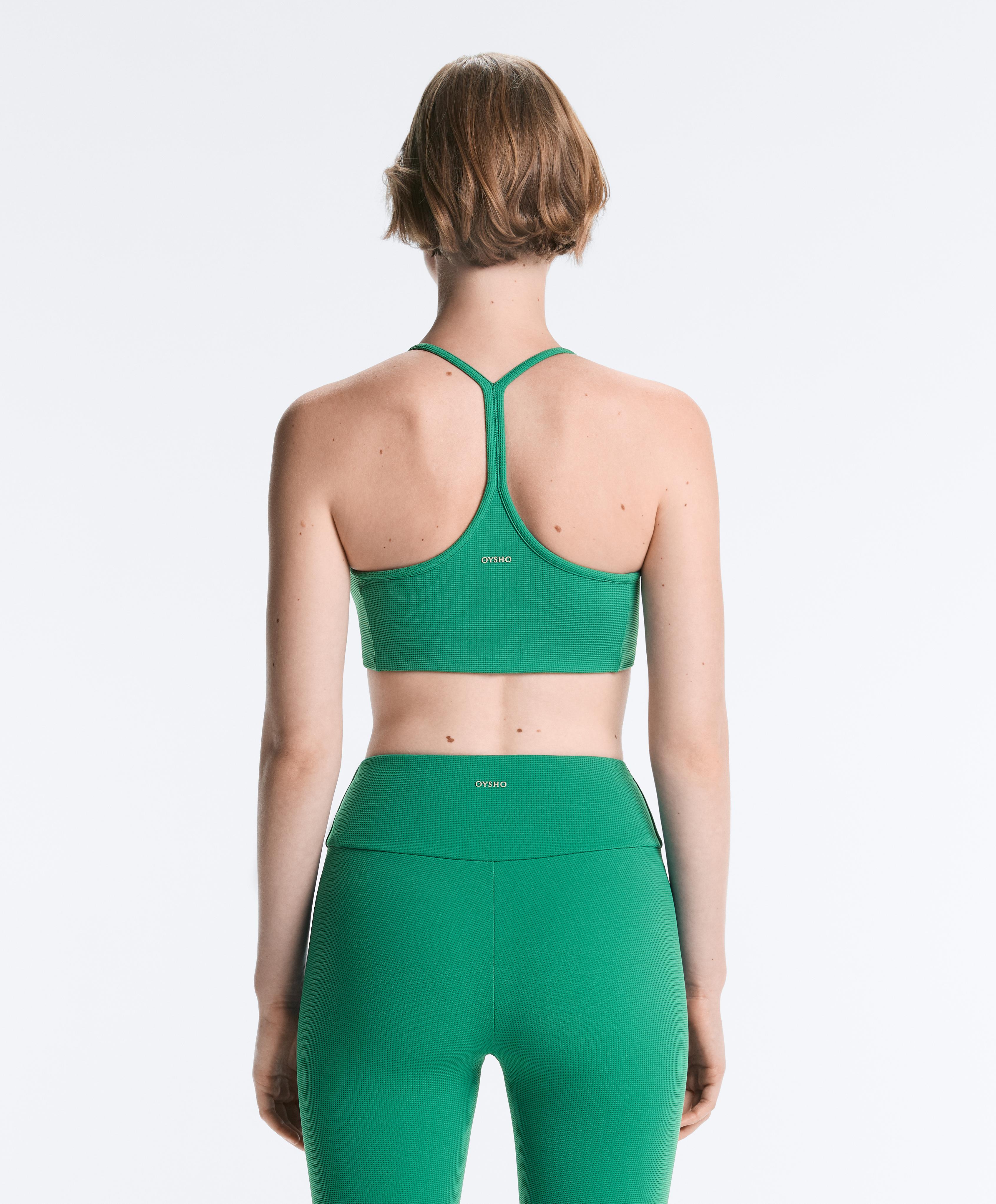 Low-support piqué sports bra — MID-GREEN MELANGE