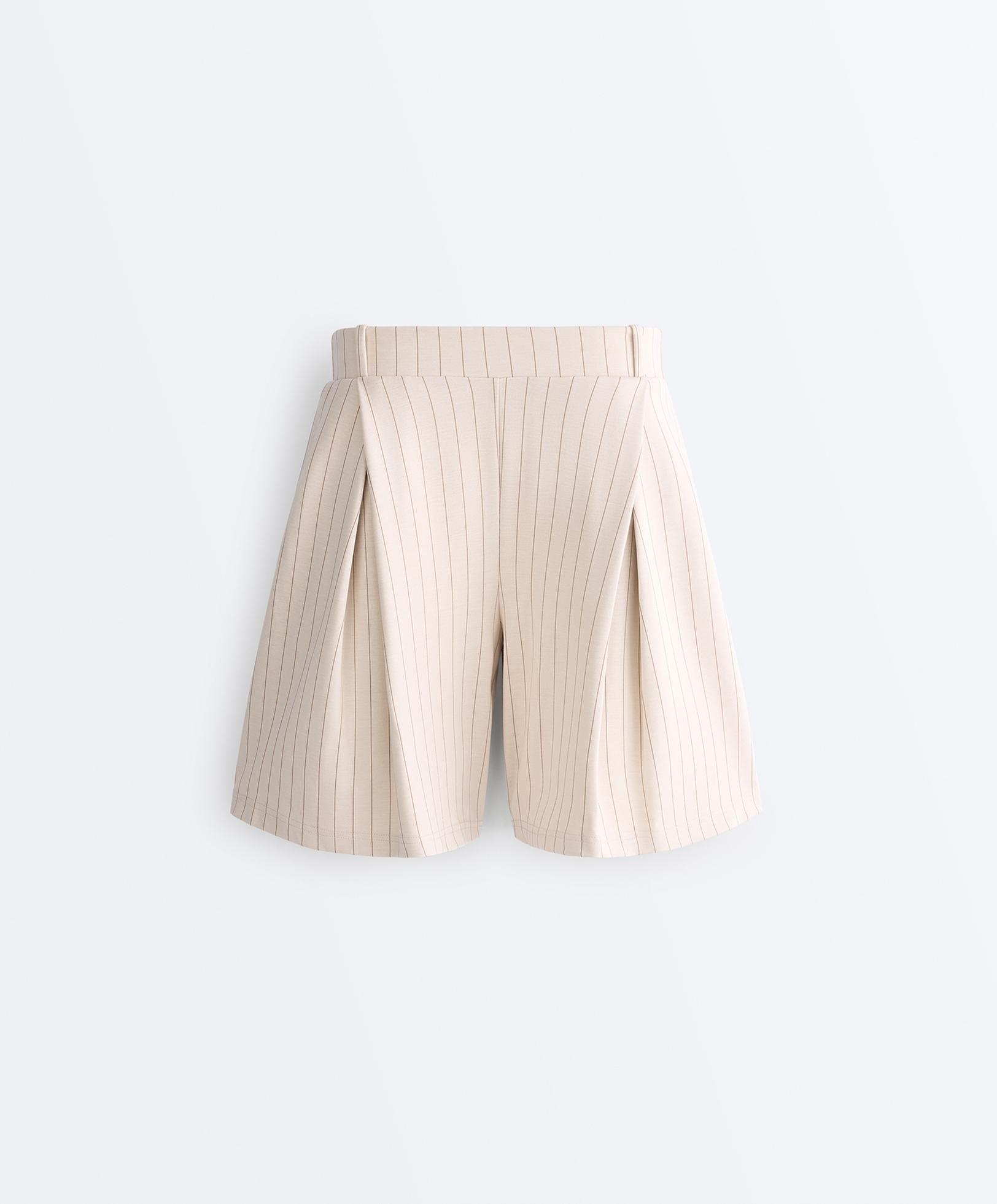 Wide striped pleated bermuda shorts — SANDY