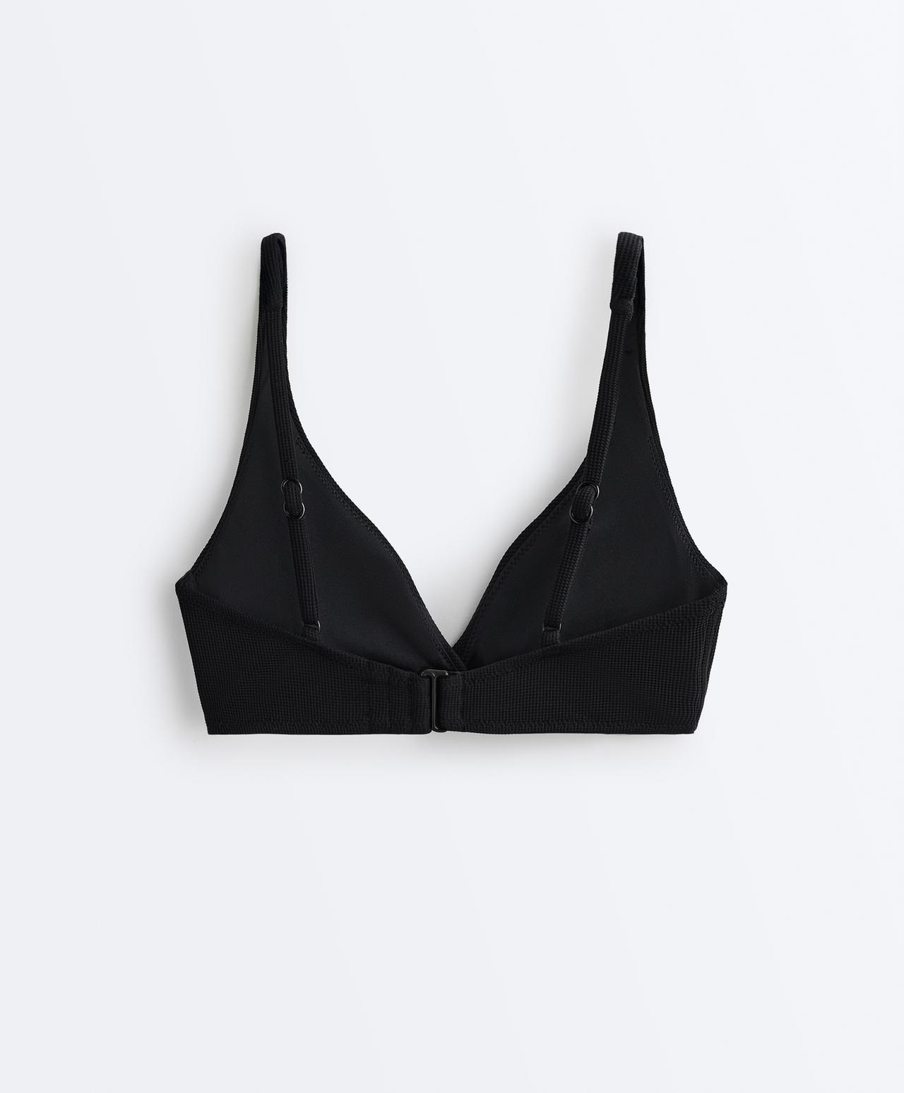 Piqué Halter bikini Top with tie — BLACK