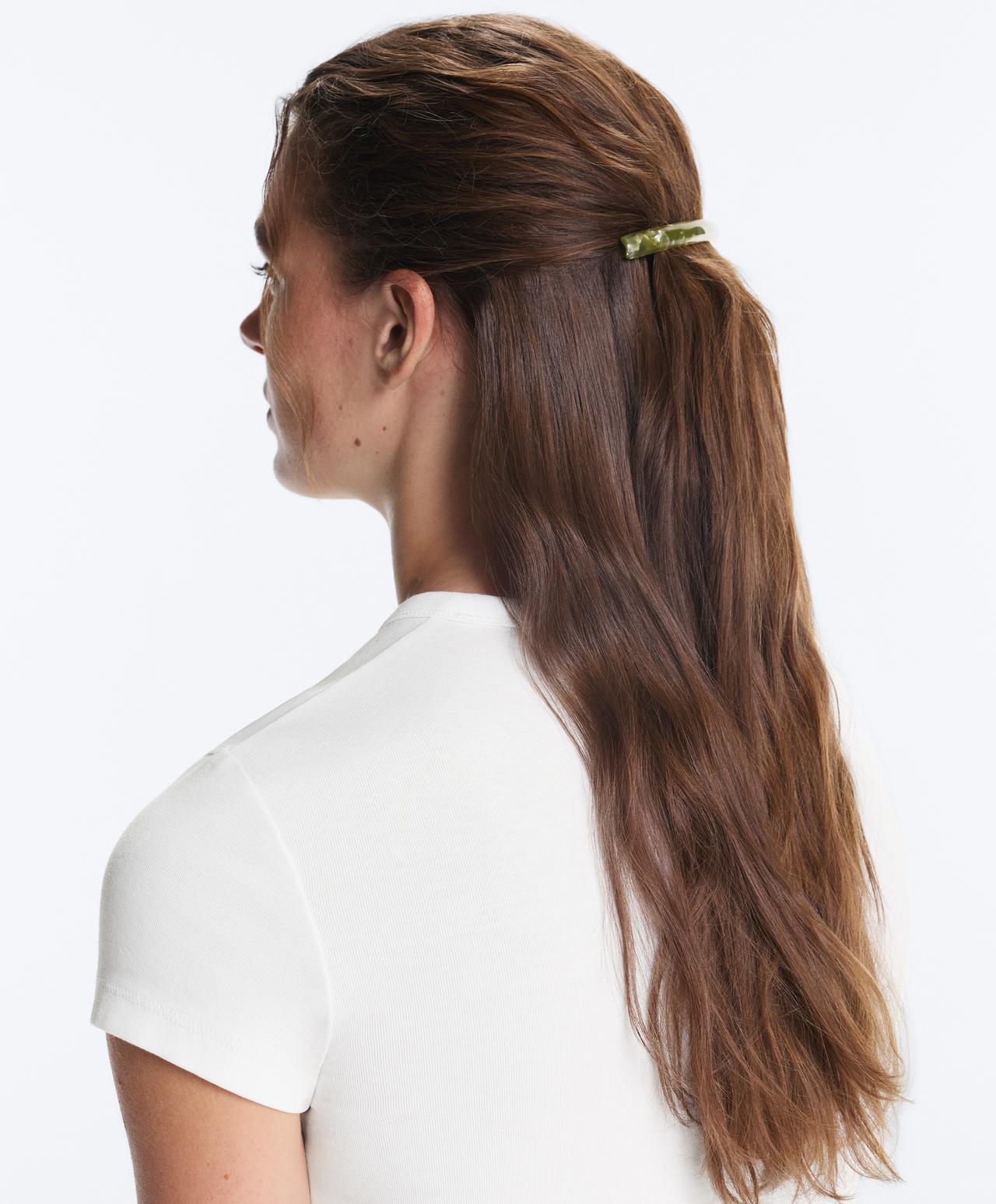 2 faux-tortoiseshell hair slides — KHAKI-GREY