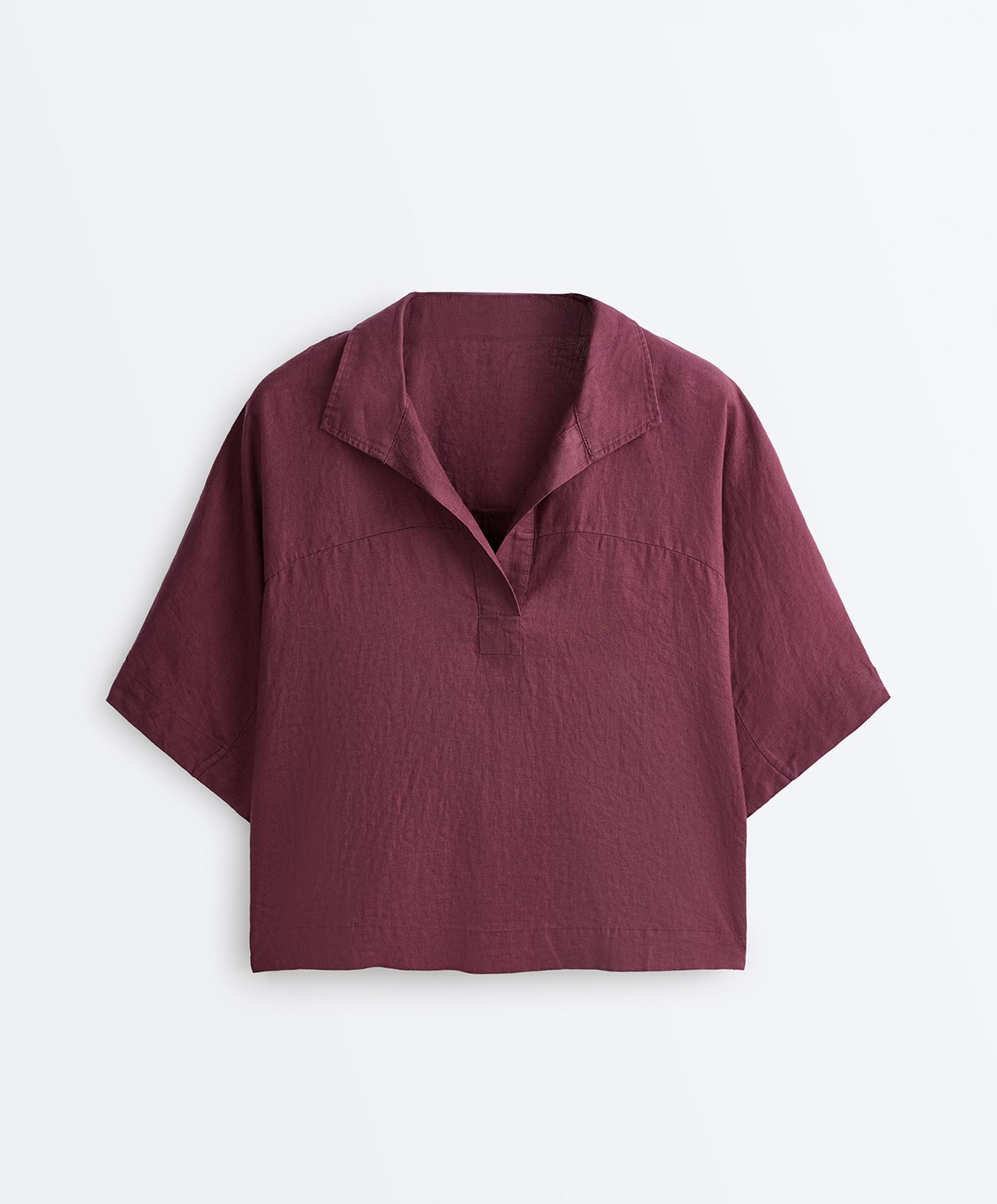 Oversize 100% linen polo shirt — CHERRY