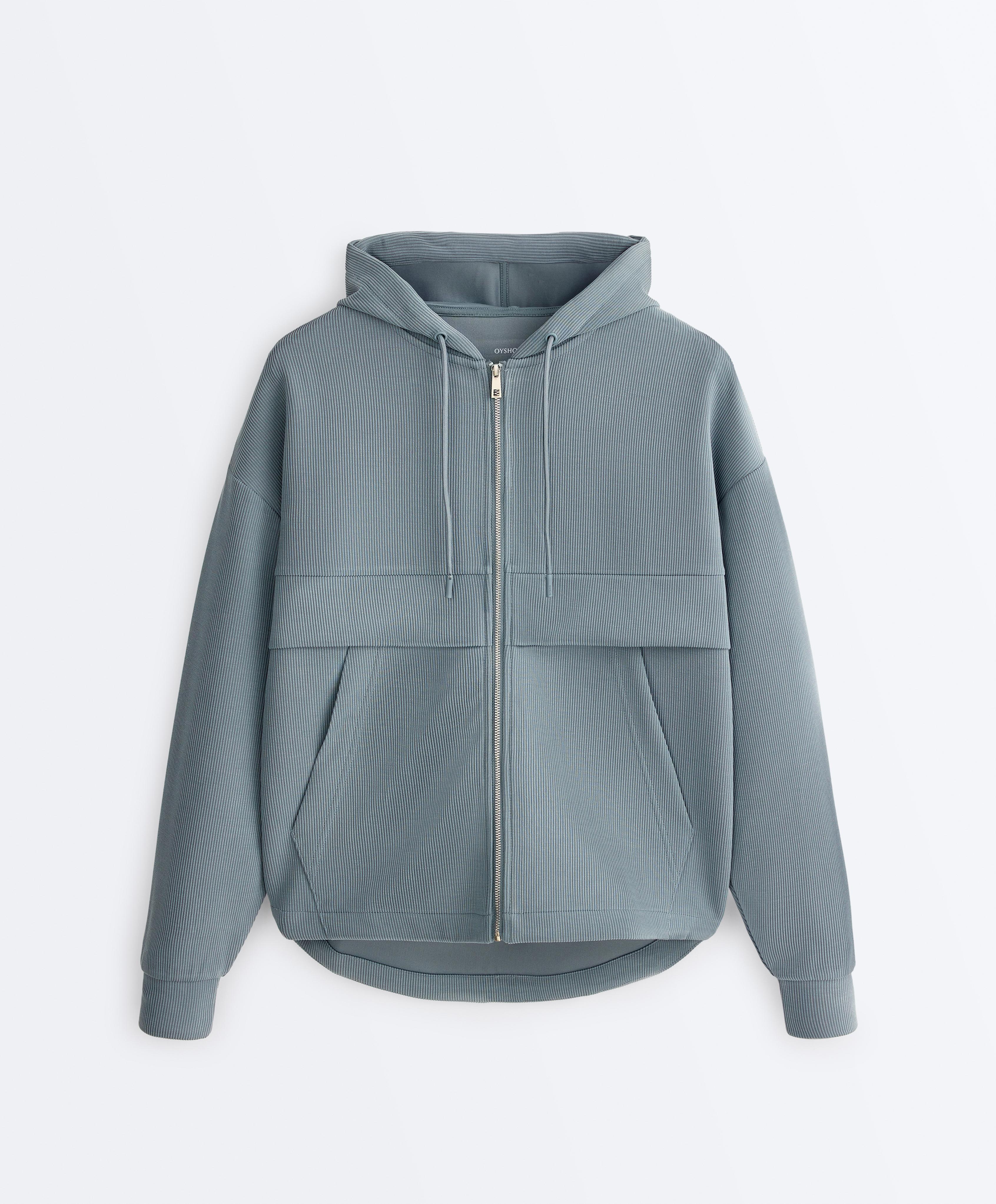 Soft-touch modal zip rib sweatshirt — DARK GREY-BLUE