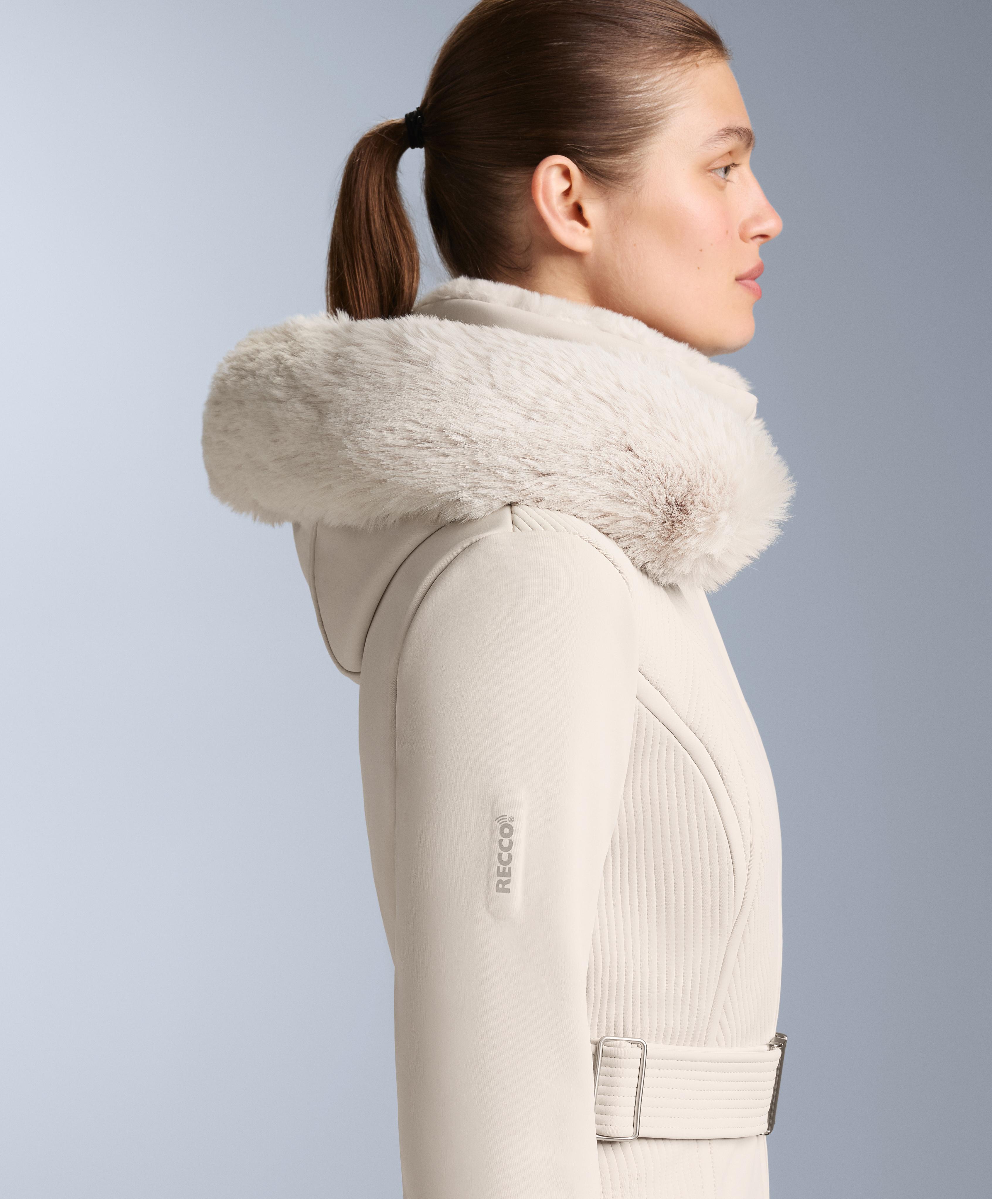 Water-resistant fitted stretch SKI jumpsuit — PALE MINK