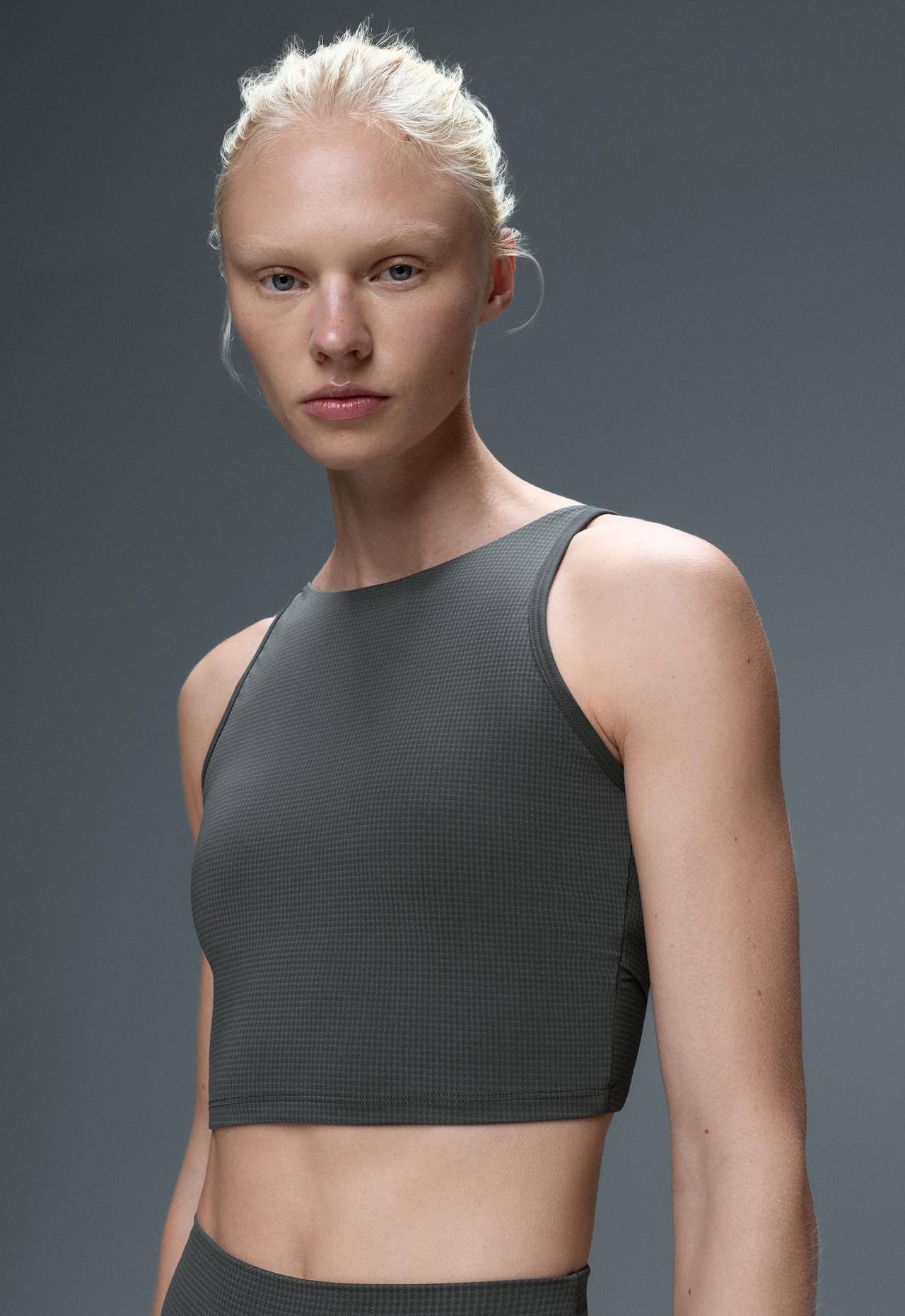 Halter houndstooth print tank top — ANTHRACITE