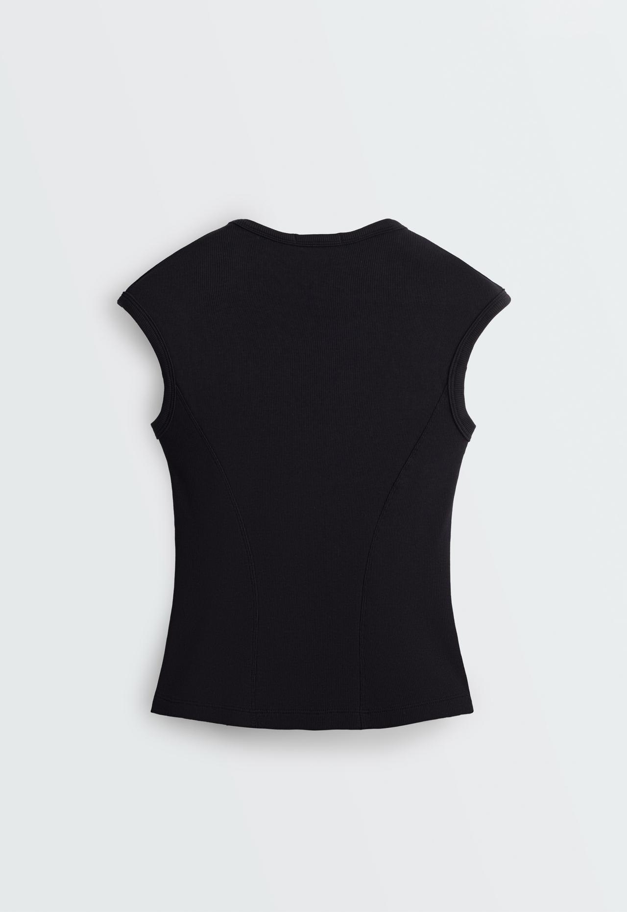 Short-sleeved rib top with cotton and modal — BLACK