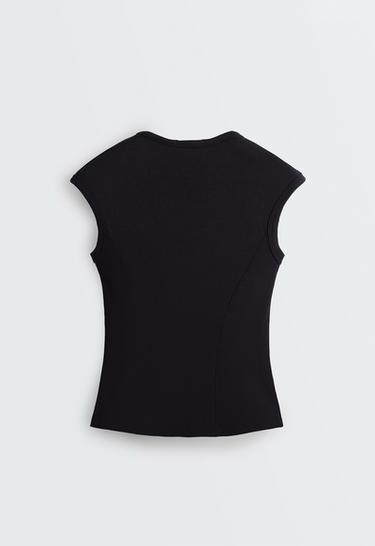 Short-sleeved rib top with cotton and modal — BLACK 6