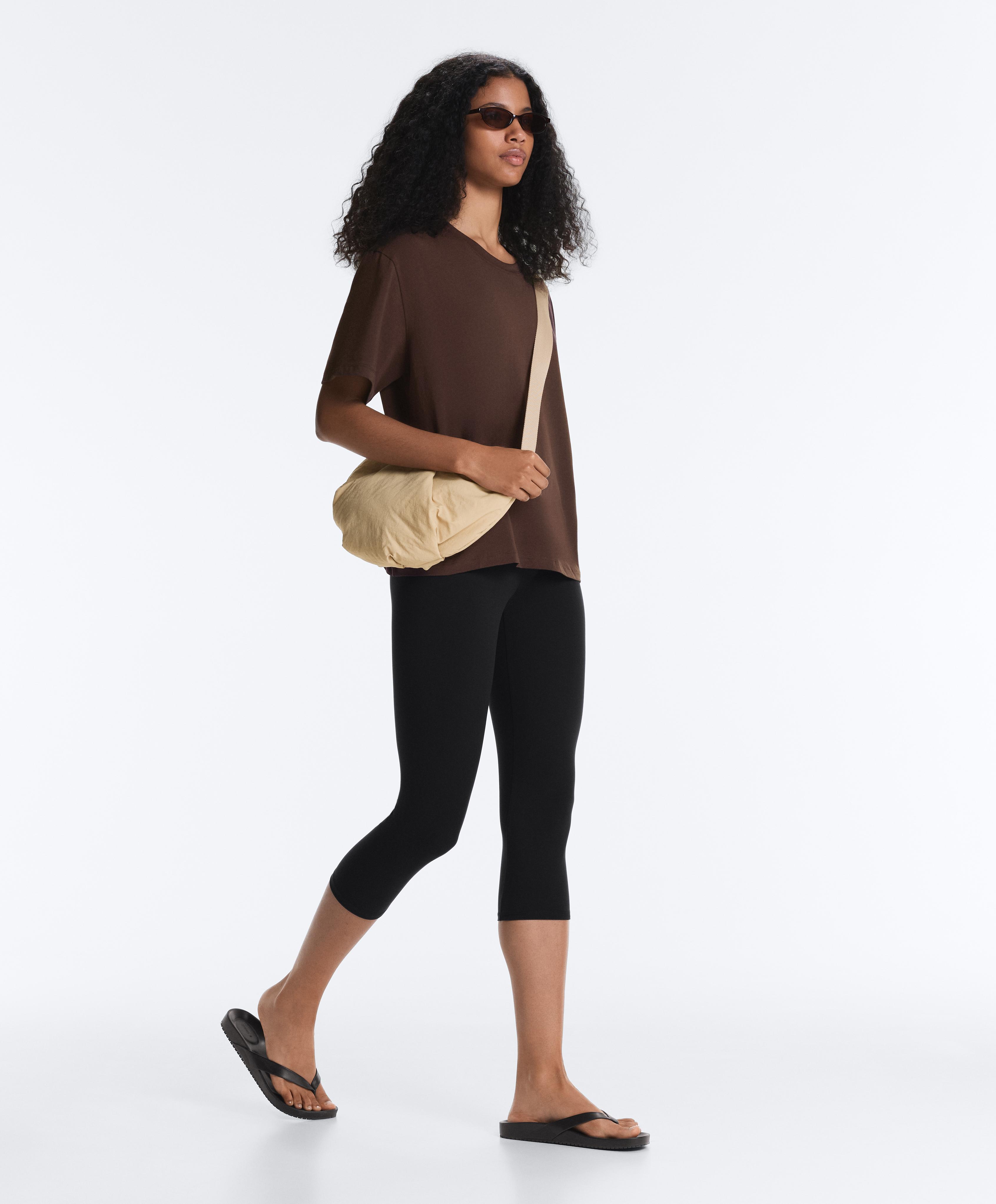 Boxy short-sleeved cotton blend T-shirt — DARK BROWN