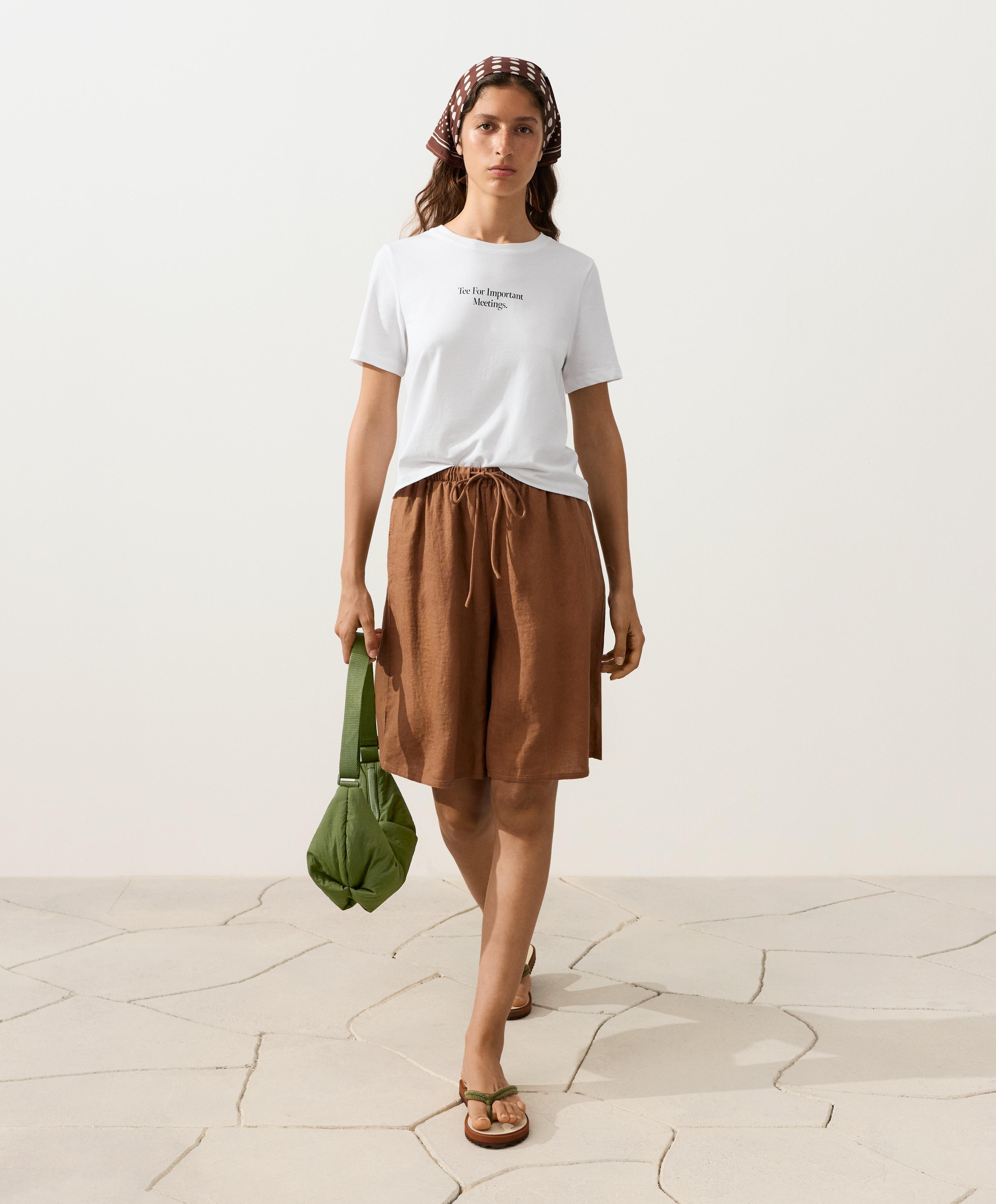 100% linen midi Bermuda shorts — TOFFEE
