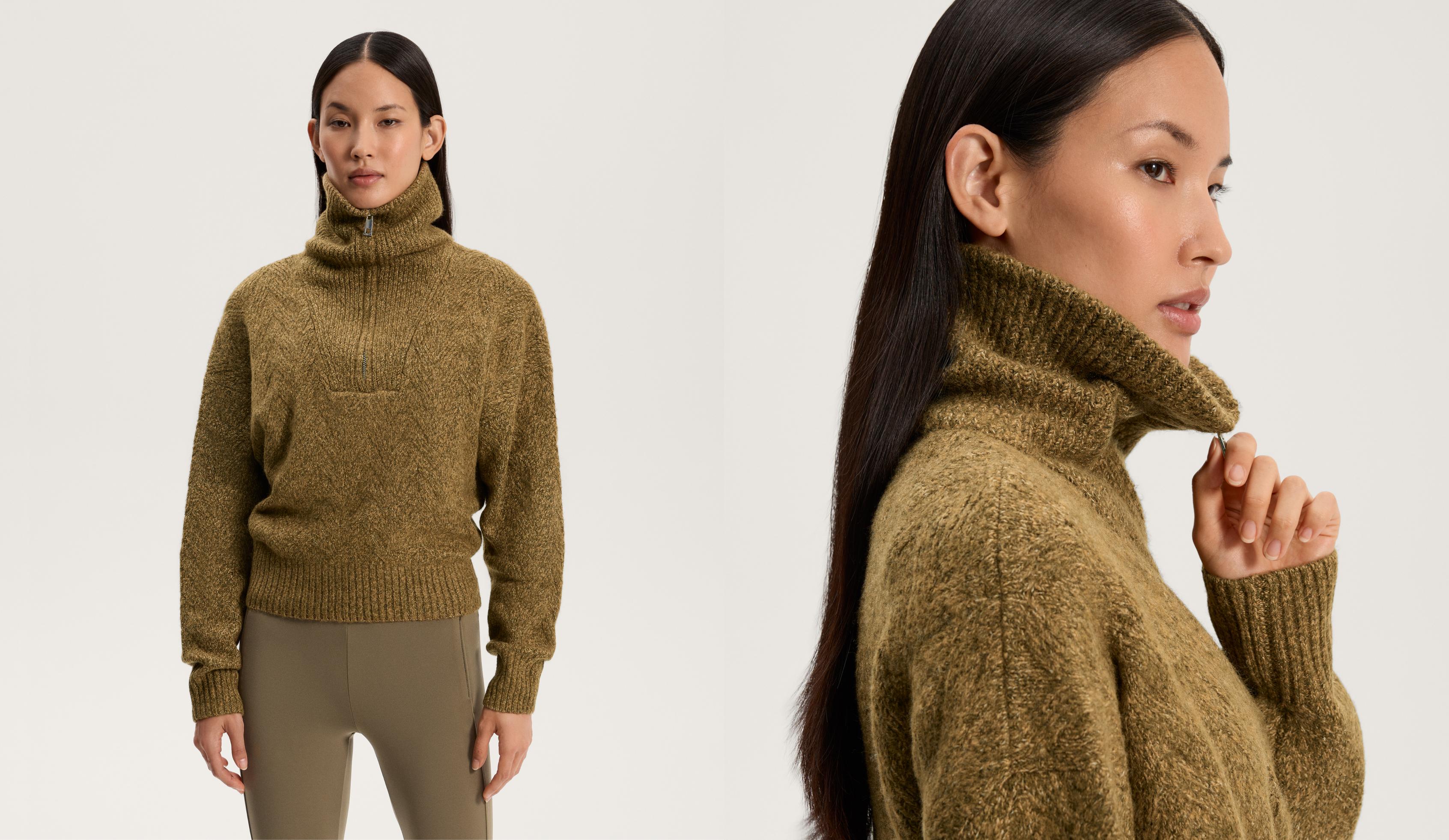 Half-zip mixed knit jumper