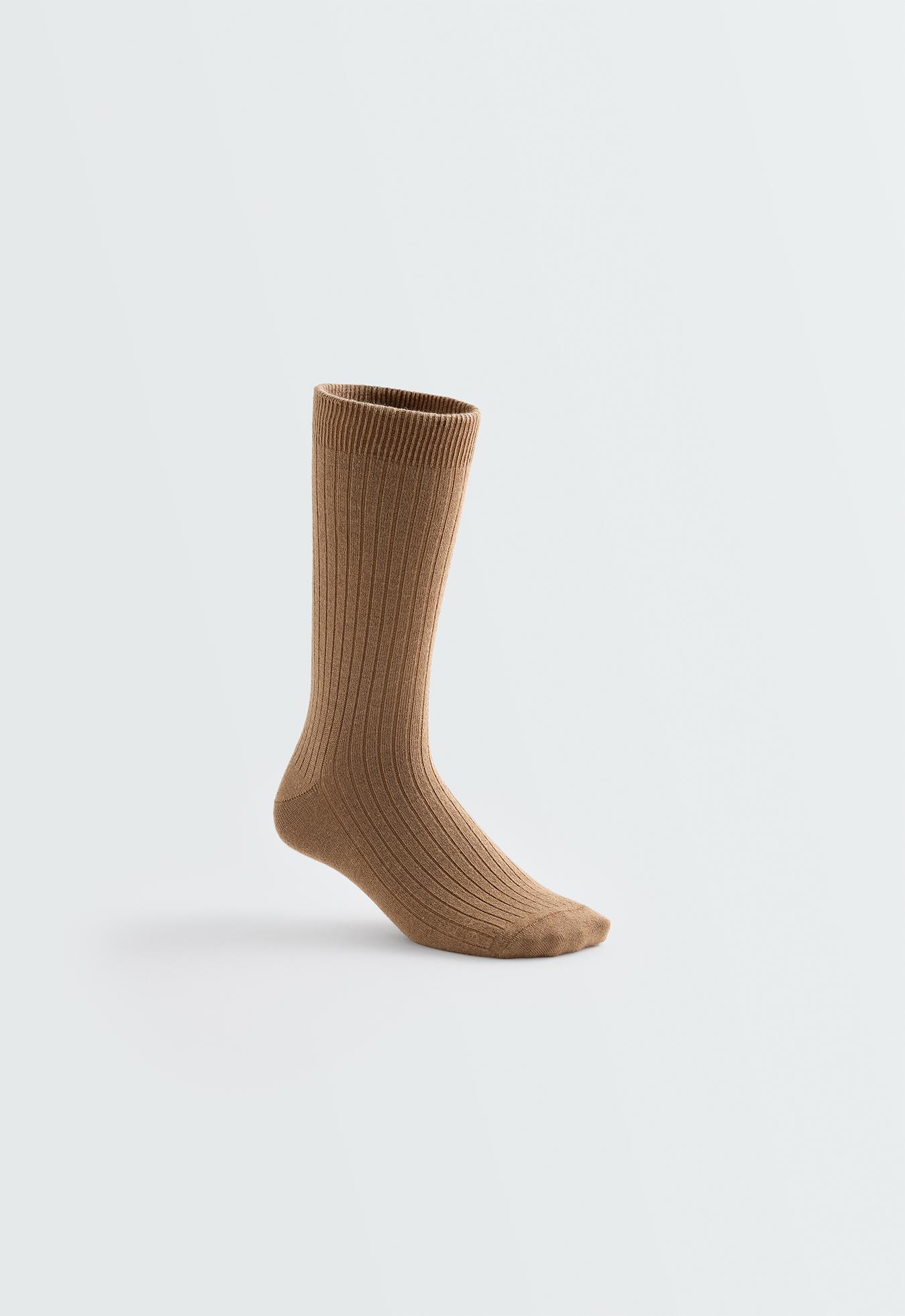 Ribbed modal blend socks with 15% cashmere — CAMEL