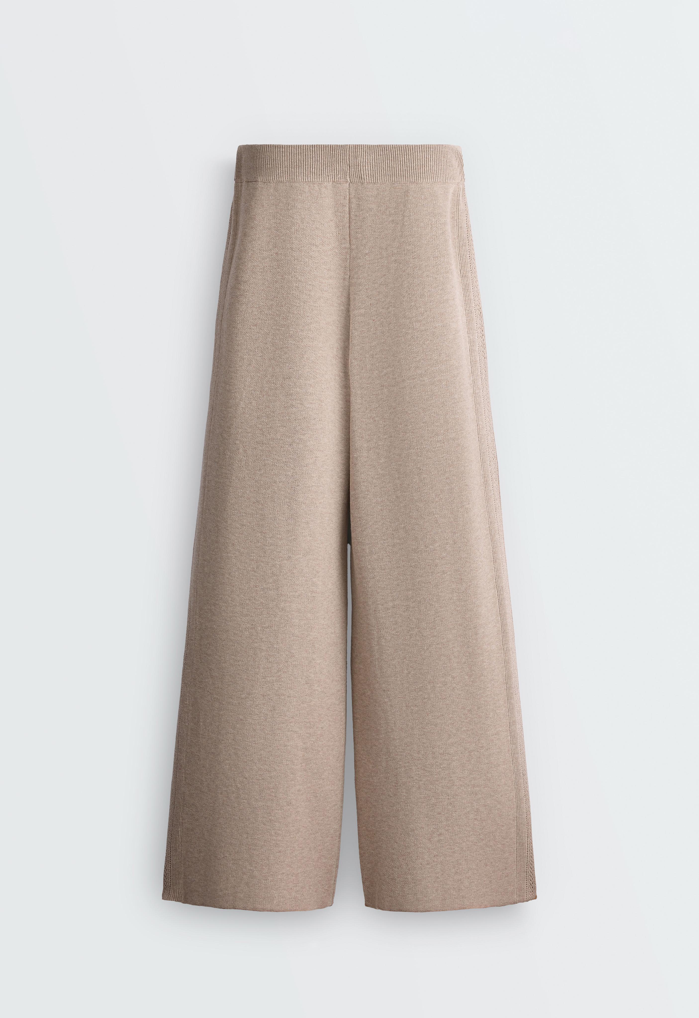 Openwork straight-leg knit trousers — SOFT MINK