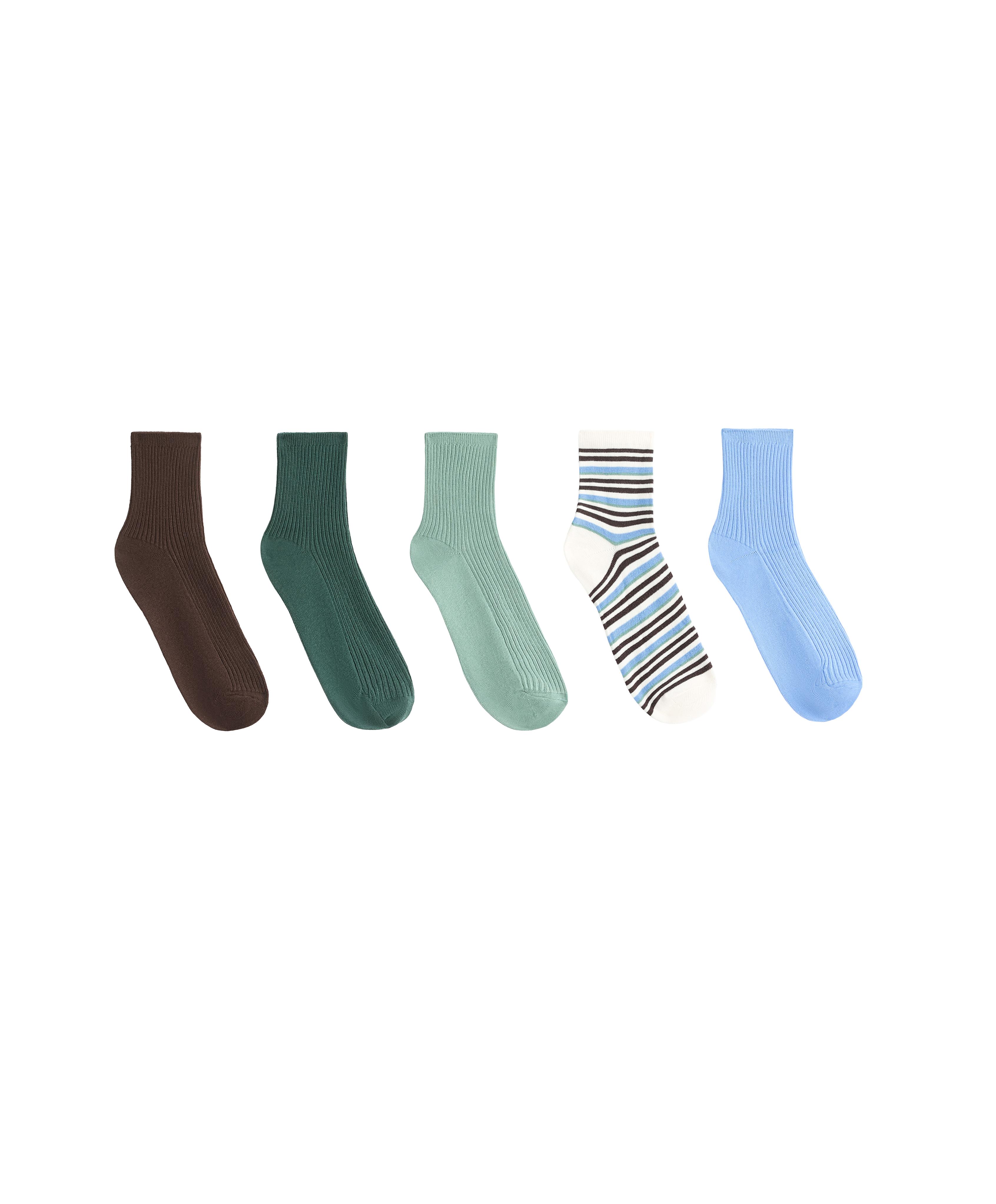 5 pairs of cotton blend quarter socks — SEA GREEN