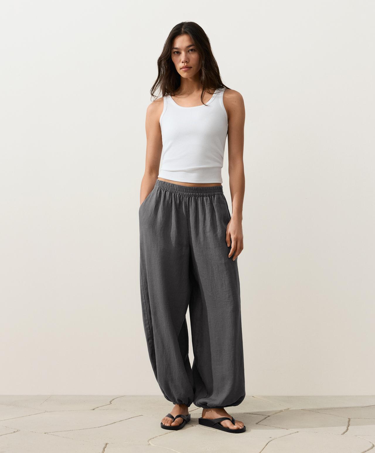 100% linen bloomer trousers — STEEL GREY