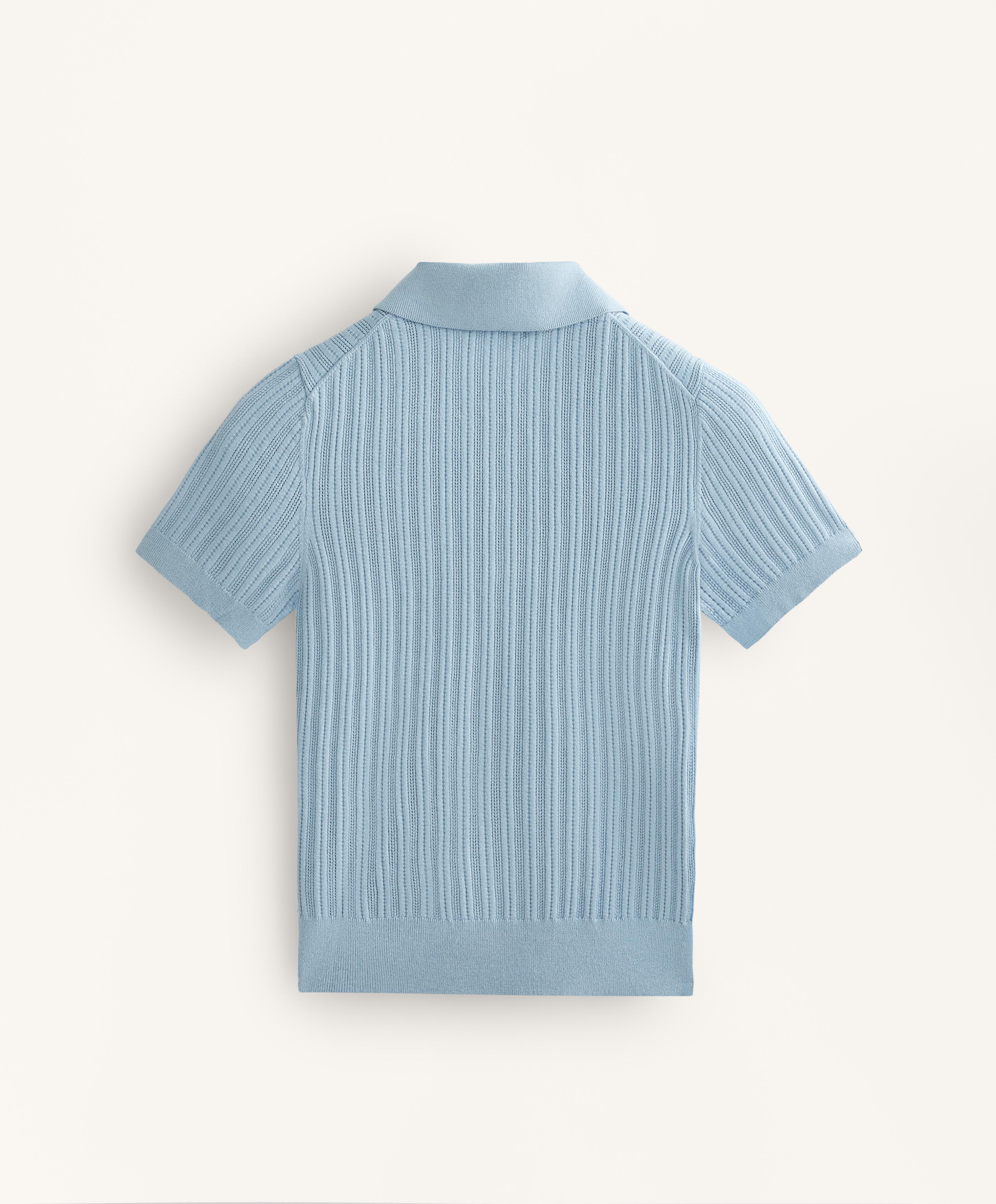 Pointelle knit polo shirt — SKY BLUE