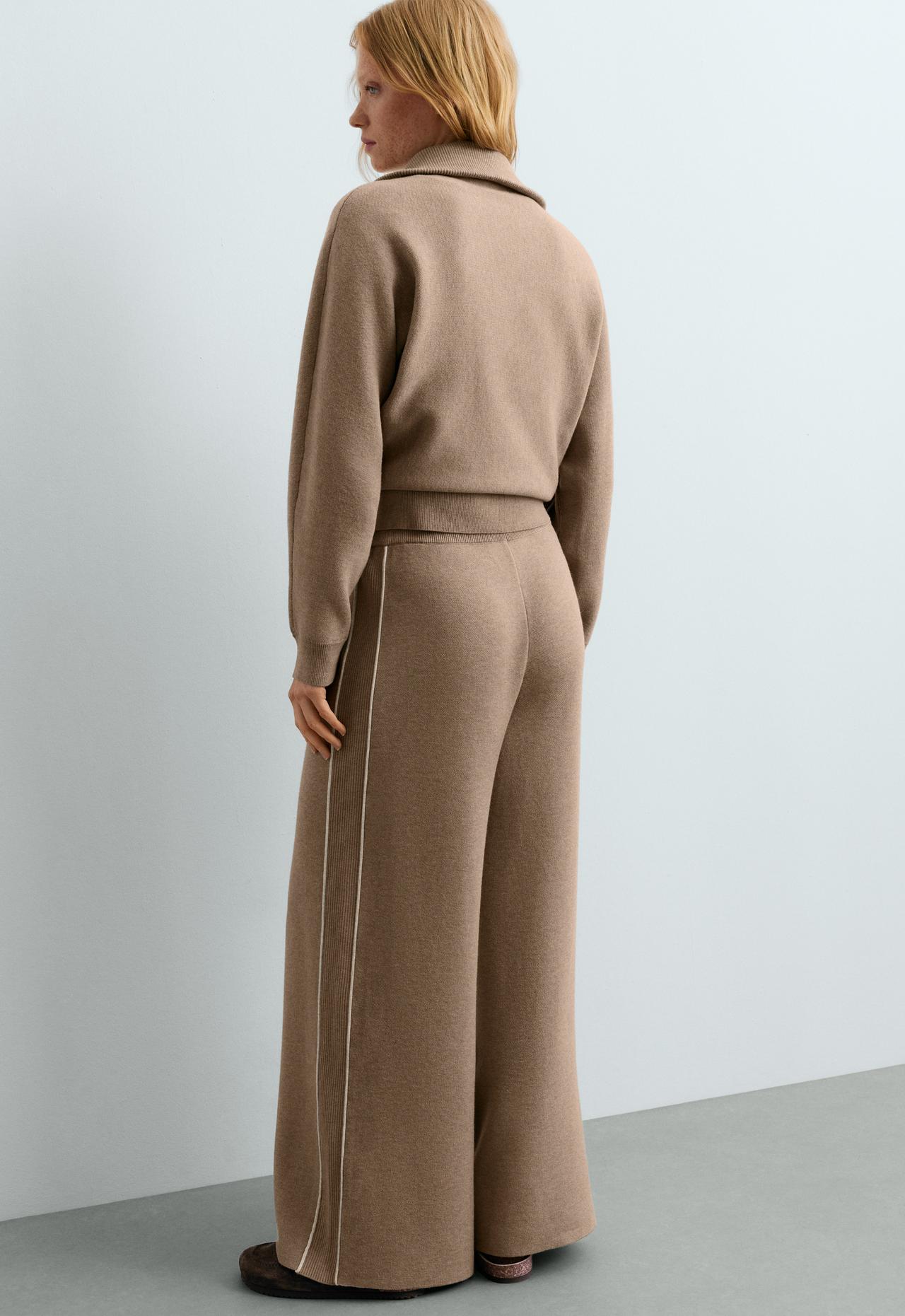 Straight-leg knit trousers with Rib piping — LIGHT MINK