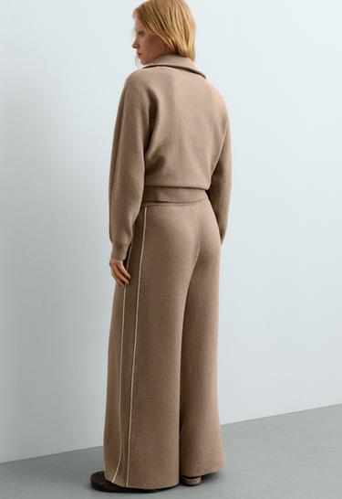 Straight-leg knit trousers with Rib piping — LIGHT MINK 3